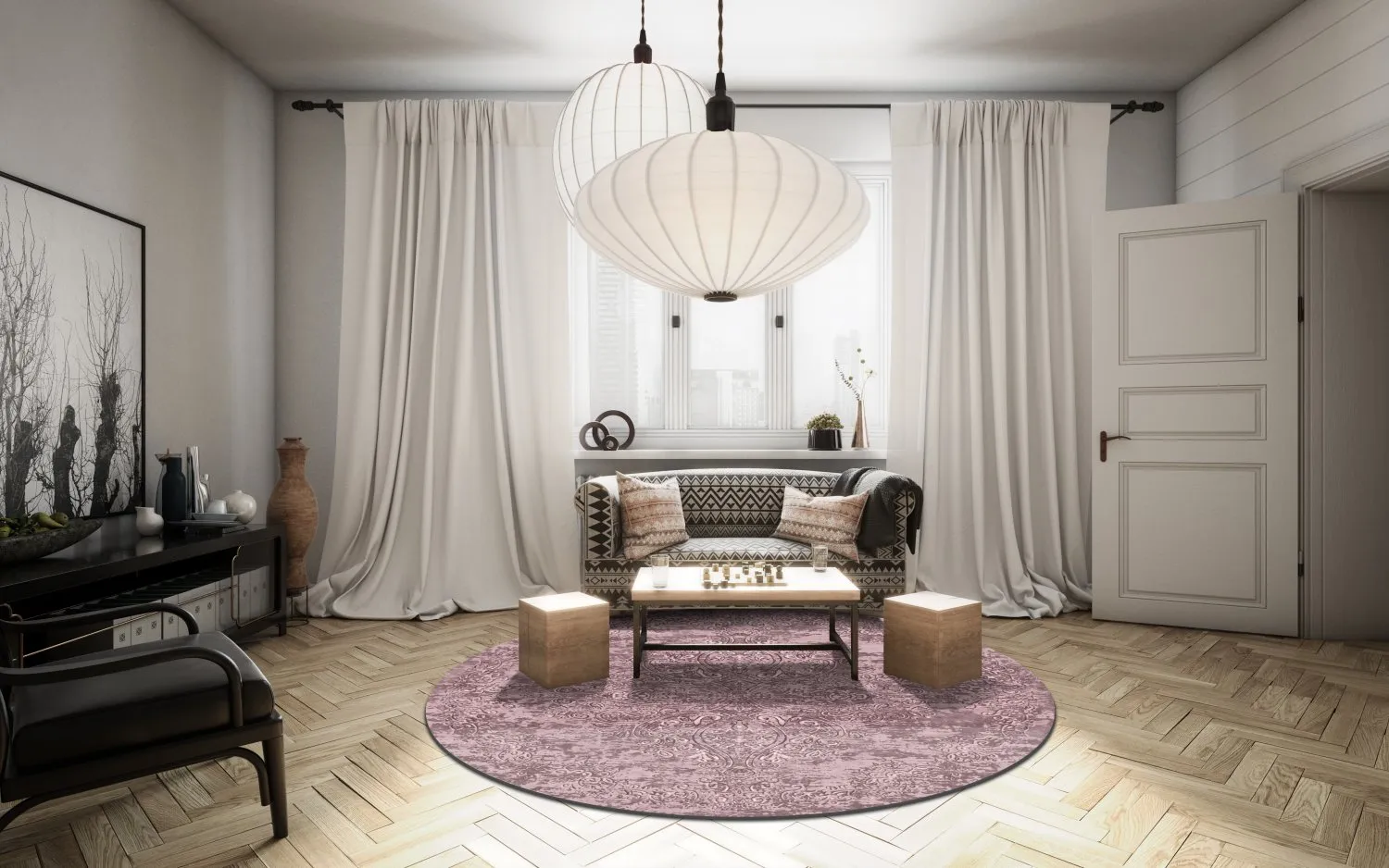 Rundt tæppe - Valenza (lyserød)