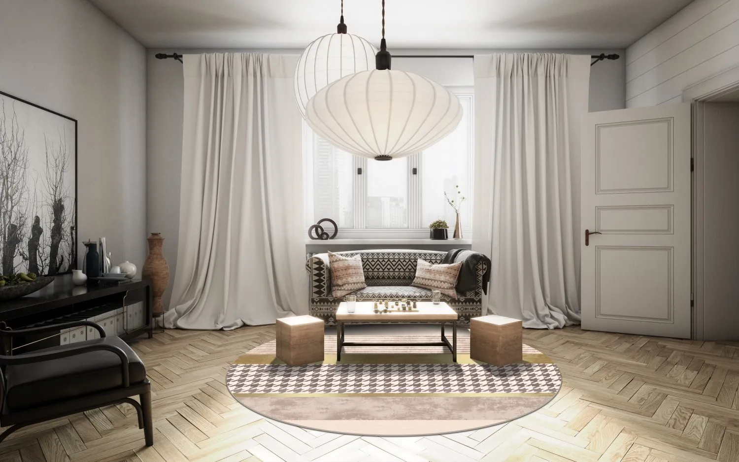 Rundt tæppe - Esme (beige/multi)