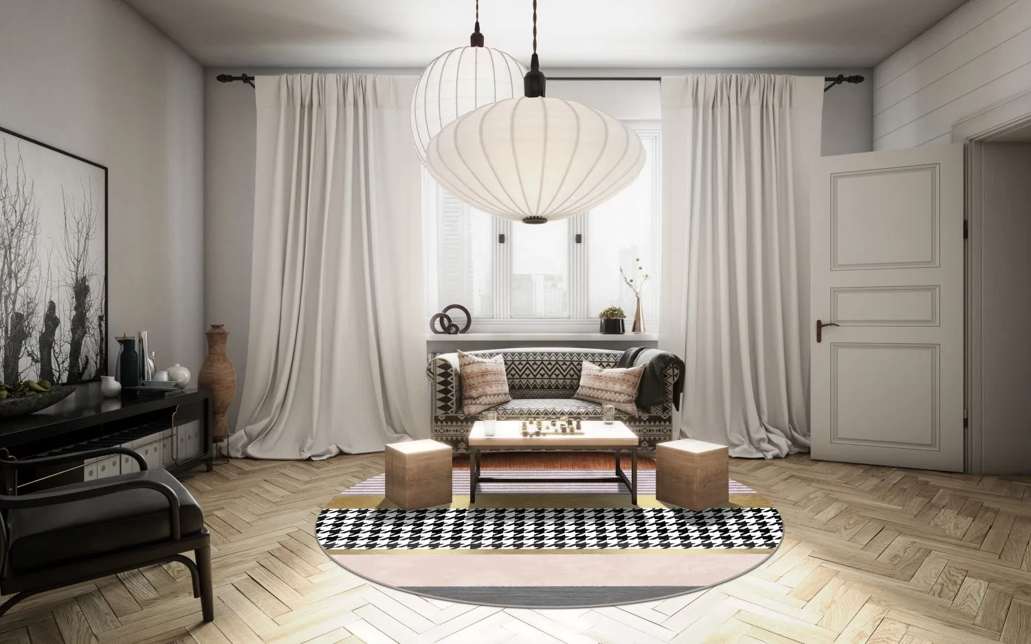 Rundt tæppe - Esme (orange/multi)