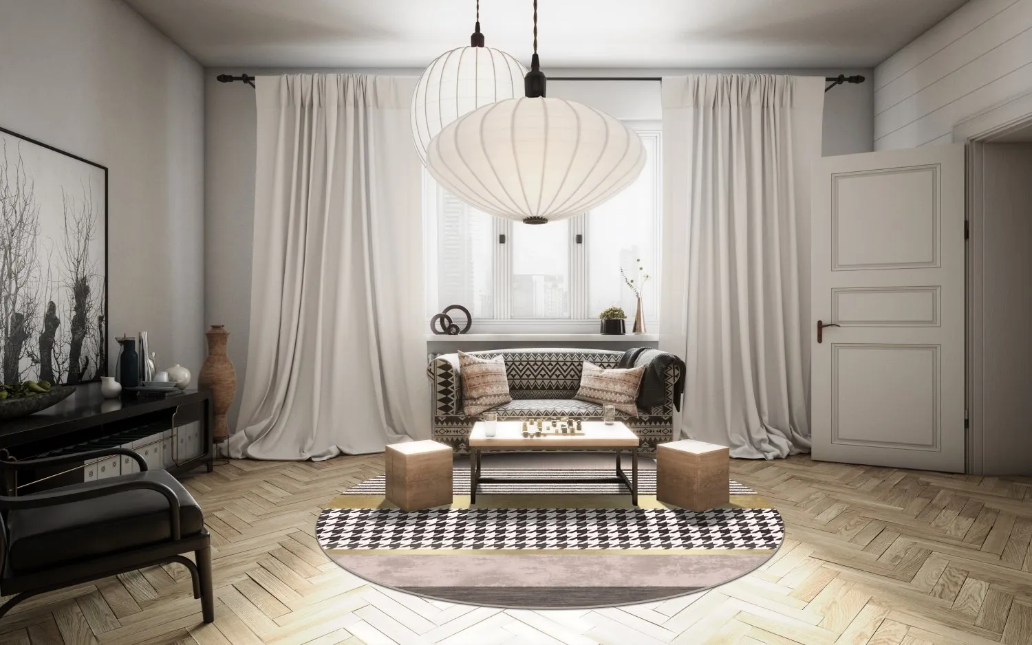 Rundt tæppe - Esme (brun/multi)