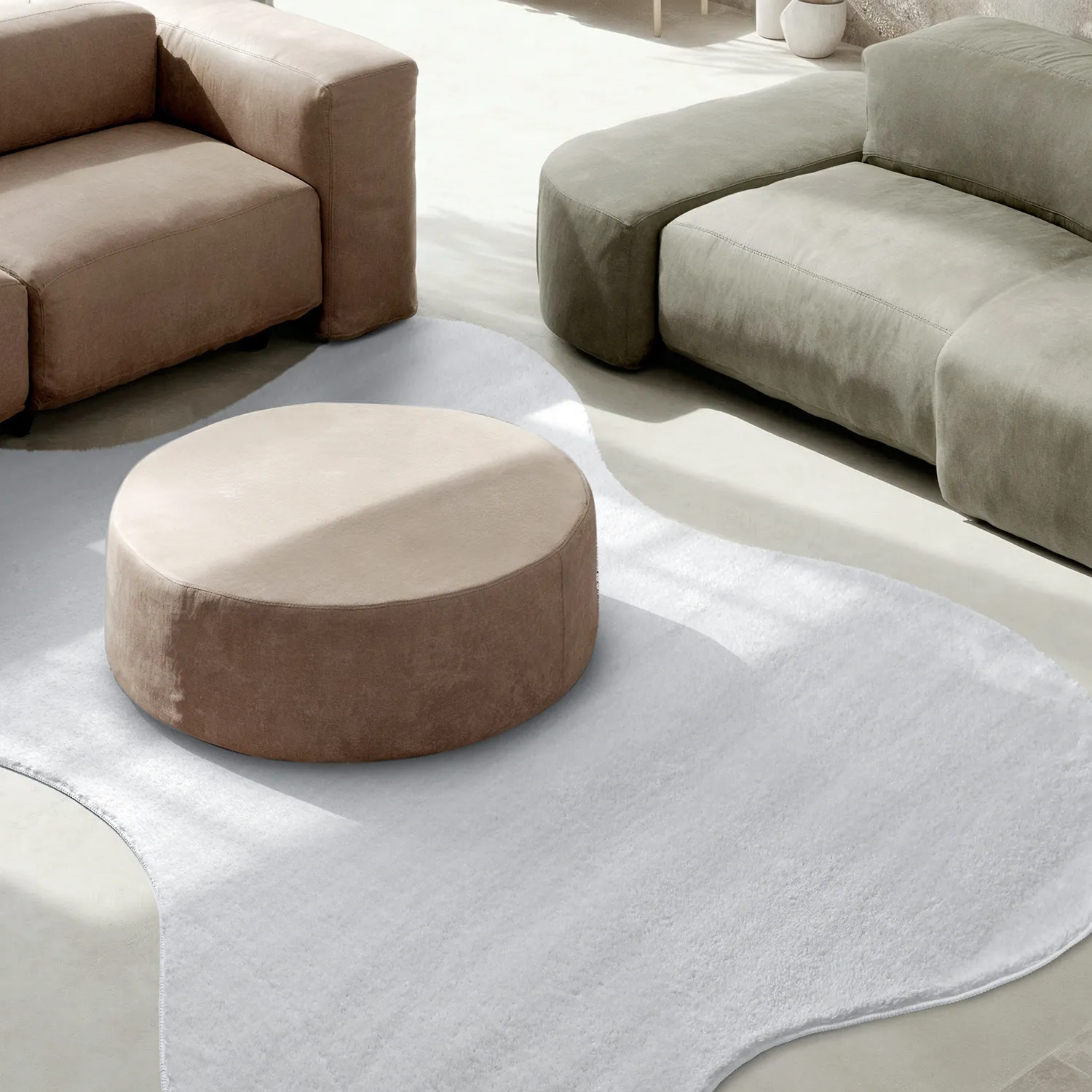 Asymmetrisk Bølget Ryatæppe - Aranga Super Soft Fur (hvid)