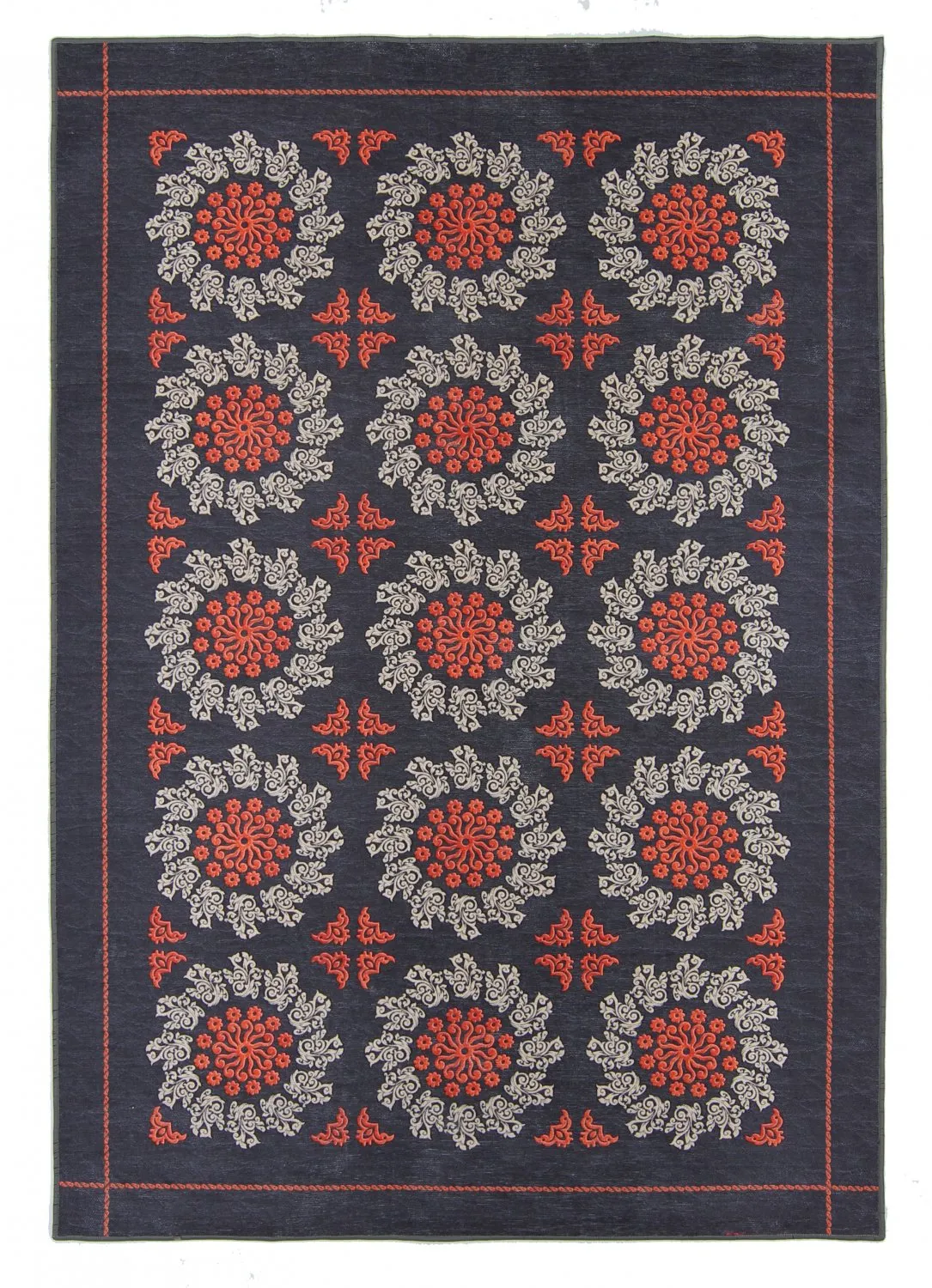 Wilton-tæppe - Florina (grå/blå/orange)