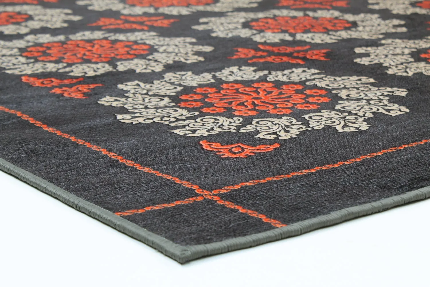 Wilton-tæppe - Florina (grå/blå/orange)