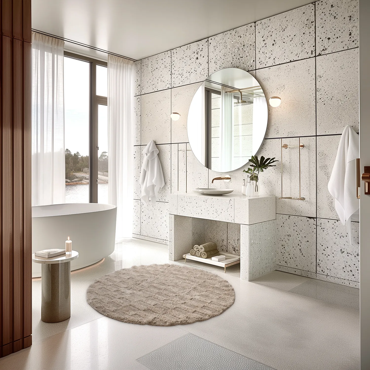 Rund badeværelsesmåtte - Bevin (beige)