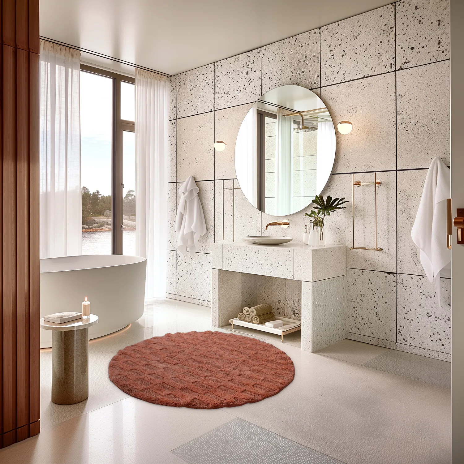 Rund badeværelsesmåtte - Bevin (terracotta)