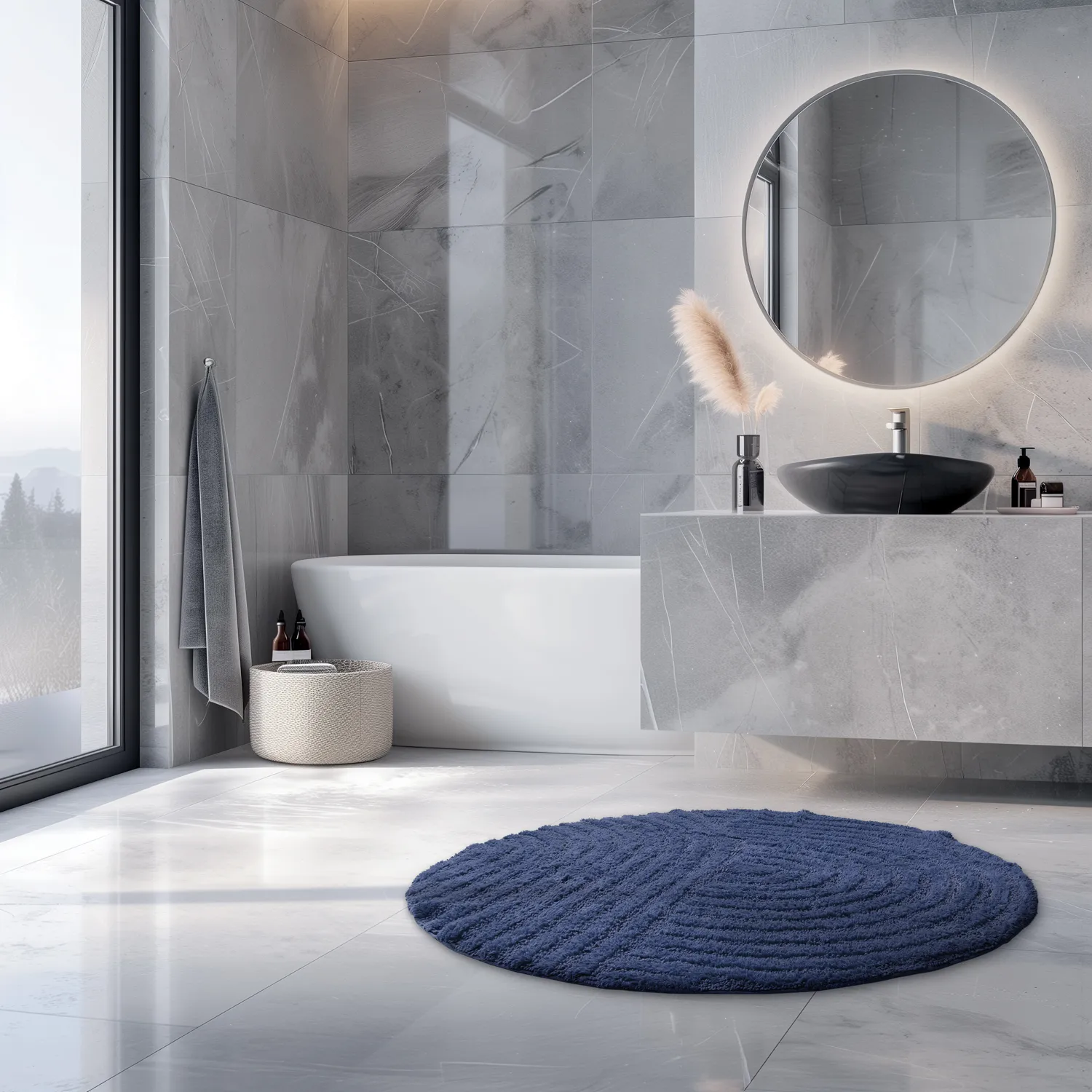 Rund badeværelsesmåtte - Embla (blå)