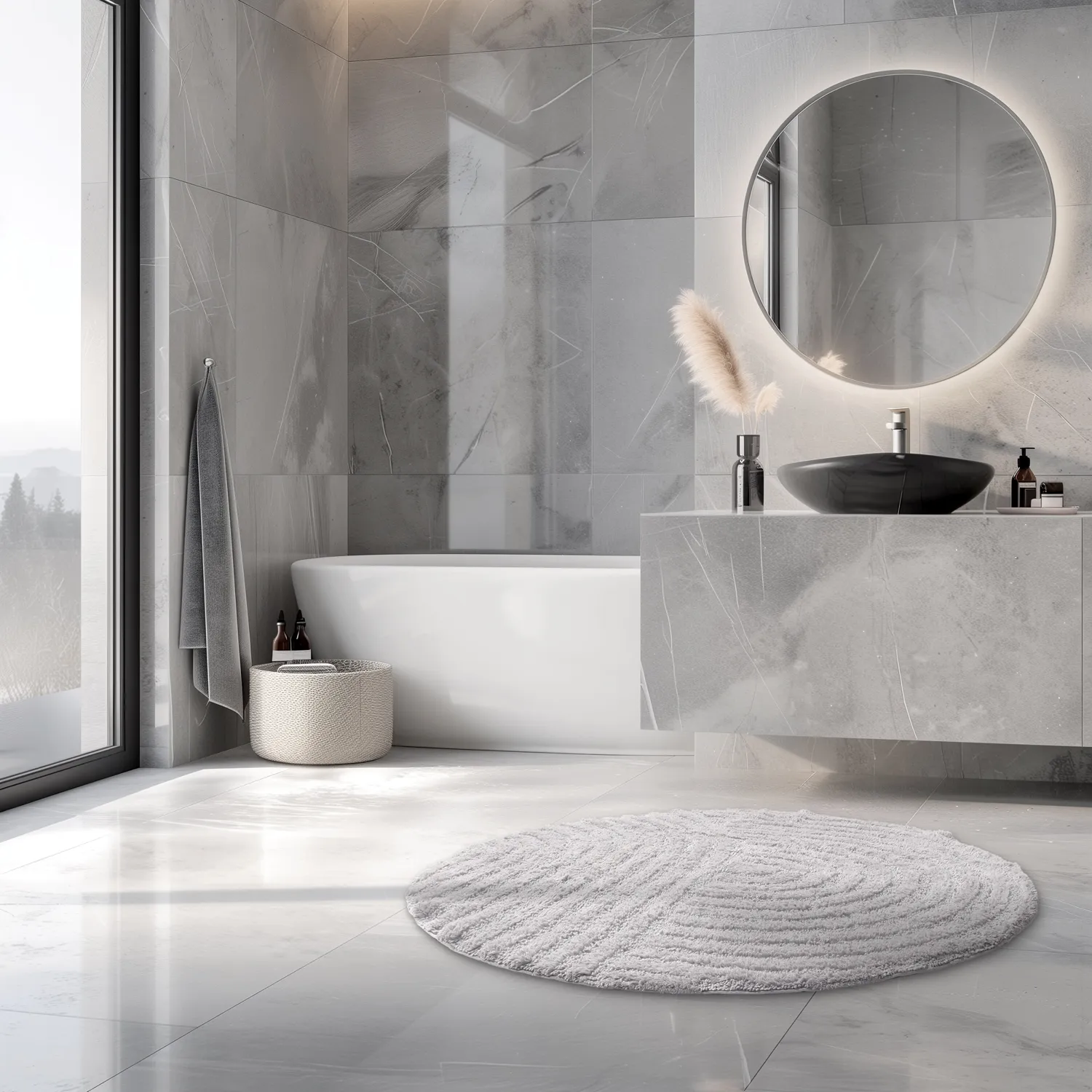 Rund badeværelsesmåtte - Embla (lysegrå)