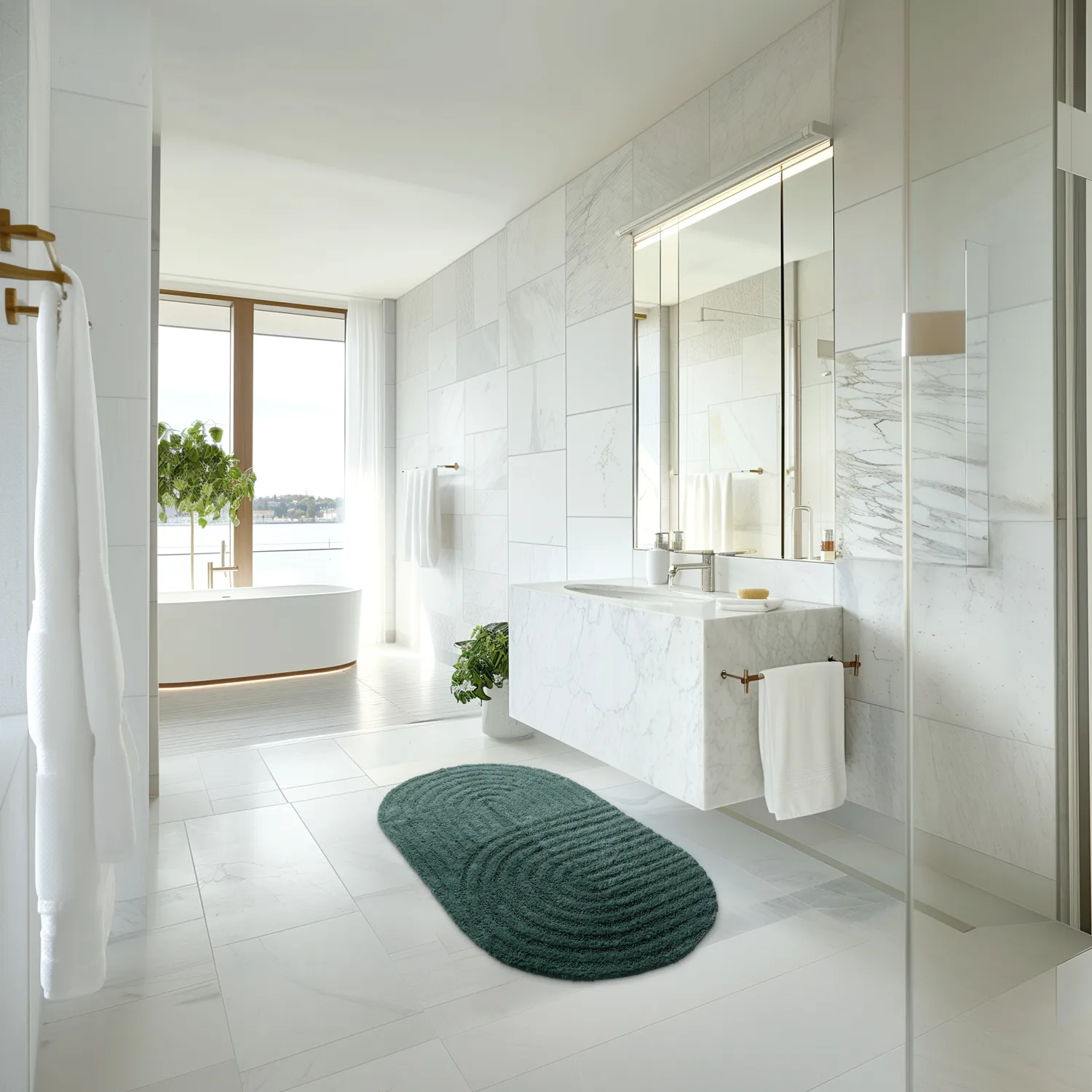 Oval badeværelsesmåtte - Embla (mørkegrøn)