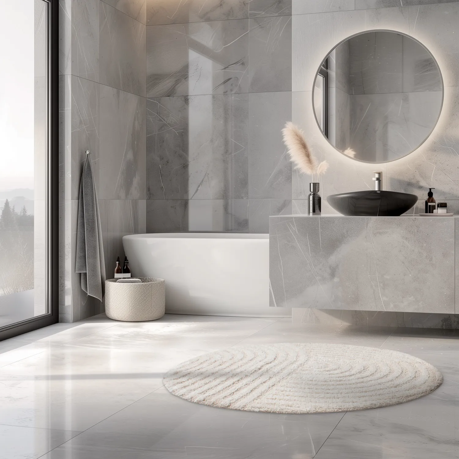 Rund badeværelsesmåtte - Embla (off-white)