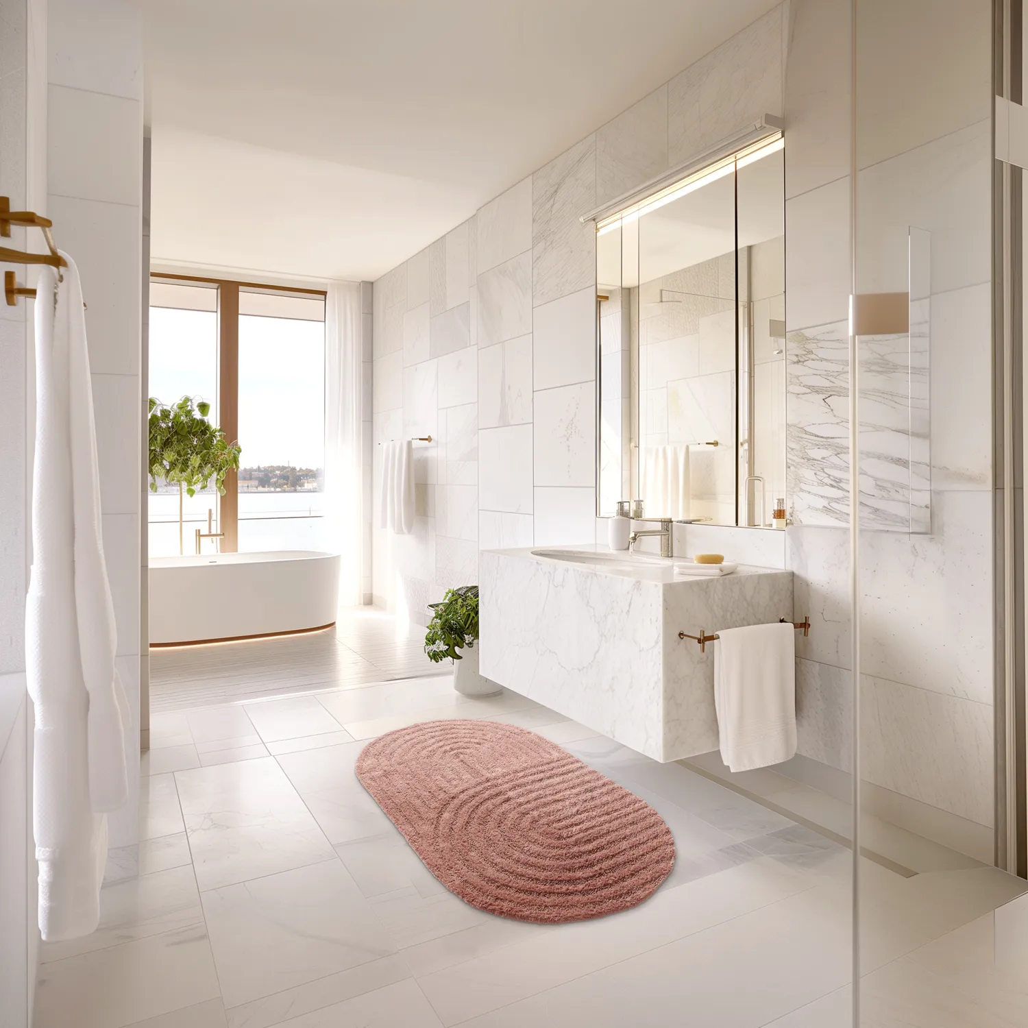 Oval badeværelsesmåtte - Embla (lyserød)