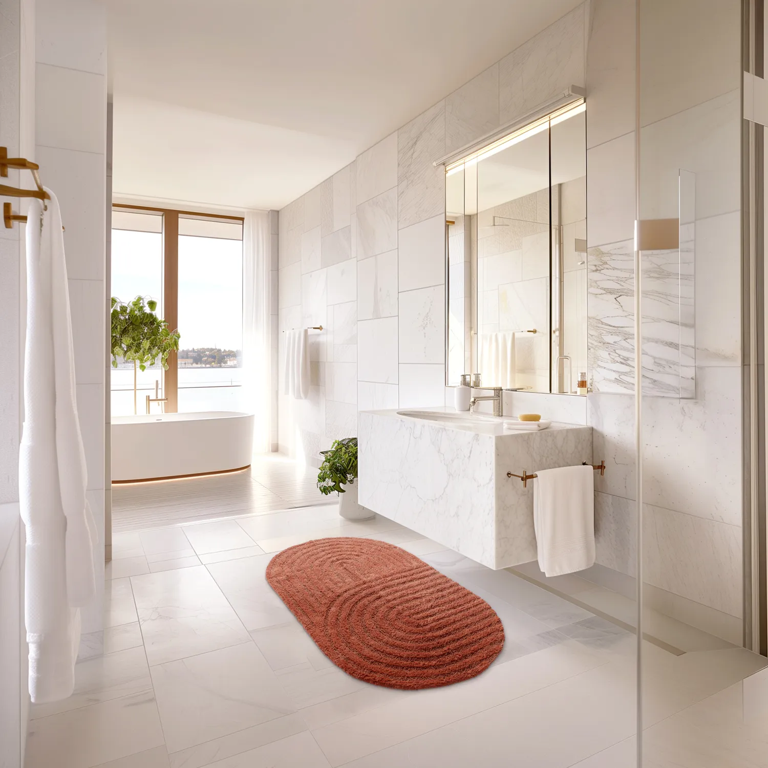 Oval badeværelsesmåtte - Embla (terracotta)