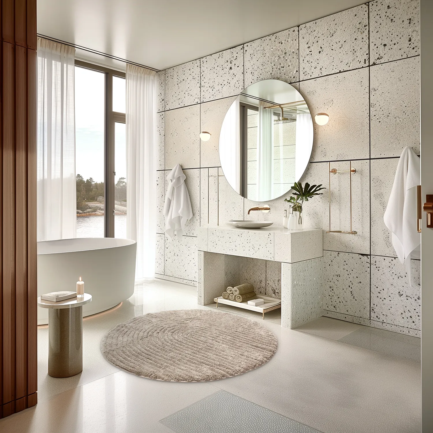 Rund badeværelsesmåtte - Evena (beige)