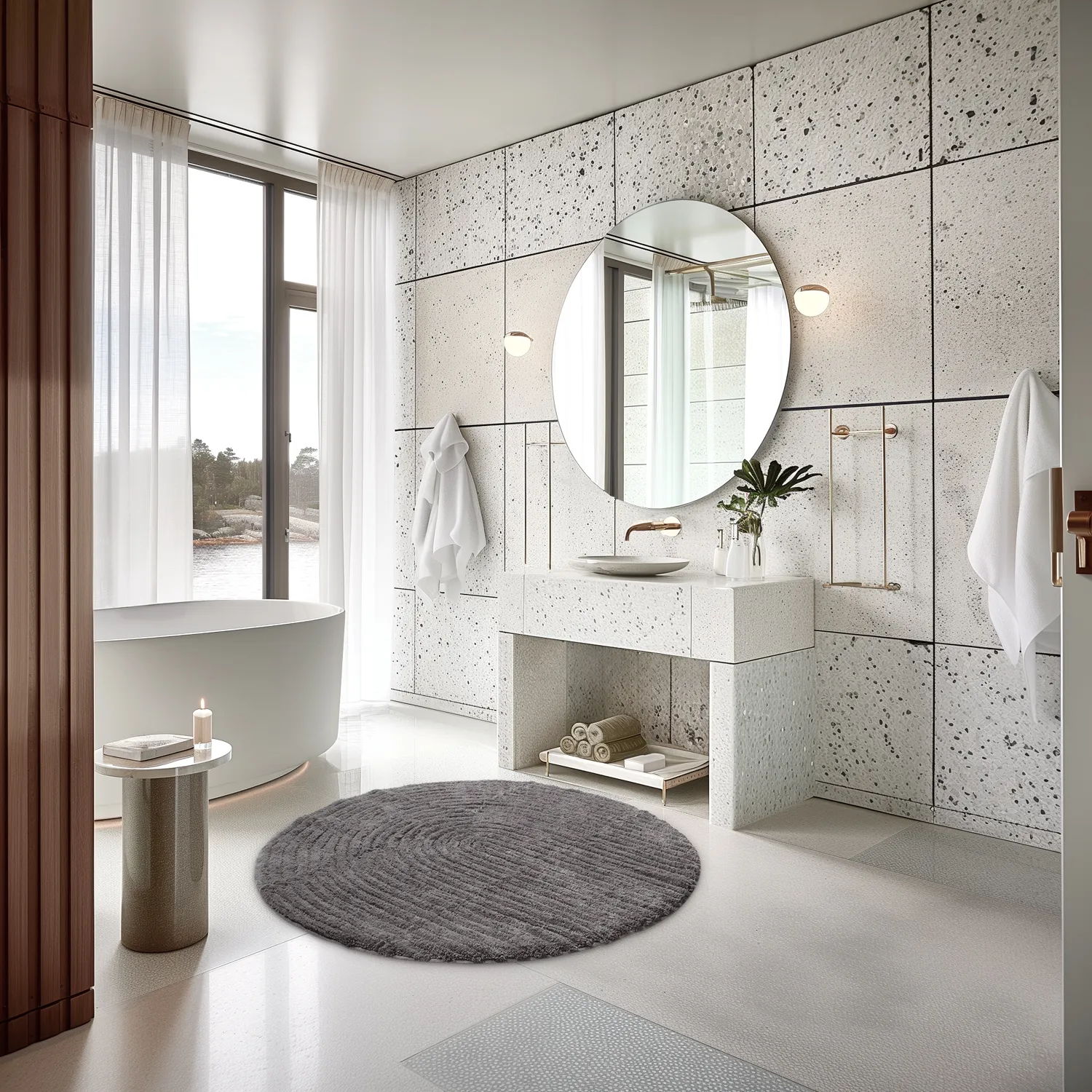 Rund badeværelsesmåtte - Evena (mørkegrå)