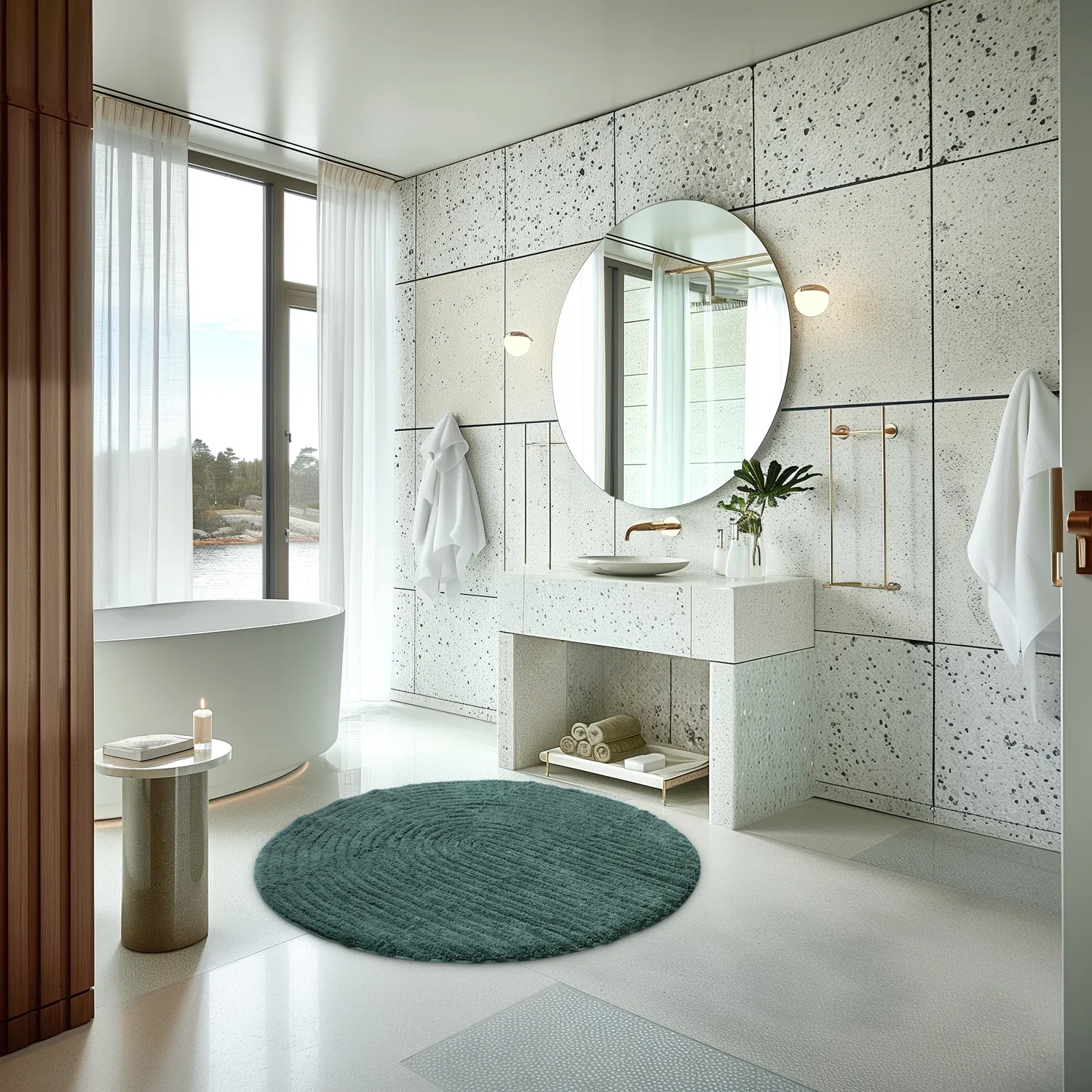 Rund badeværelsesmåtte - Evena (mørkegrøn)