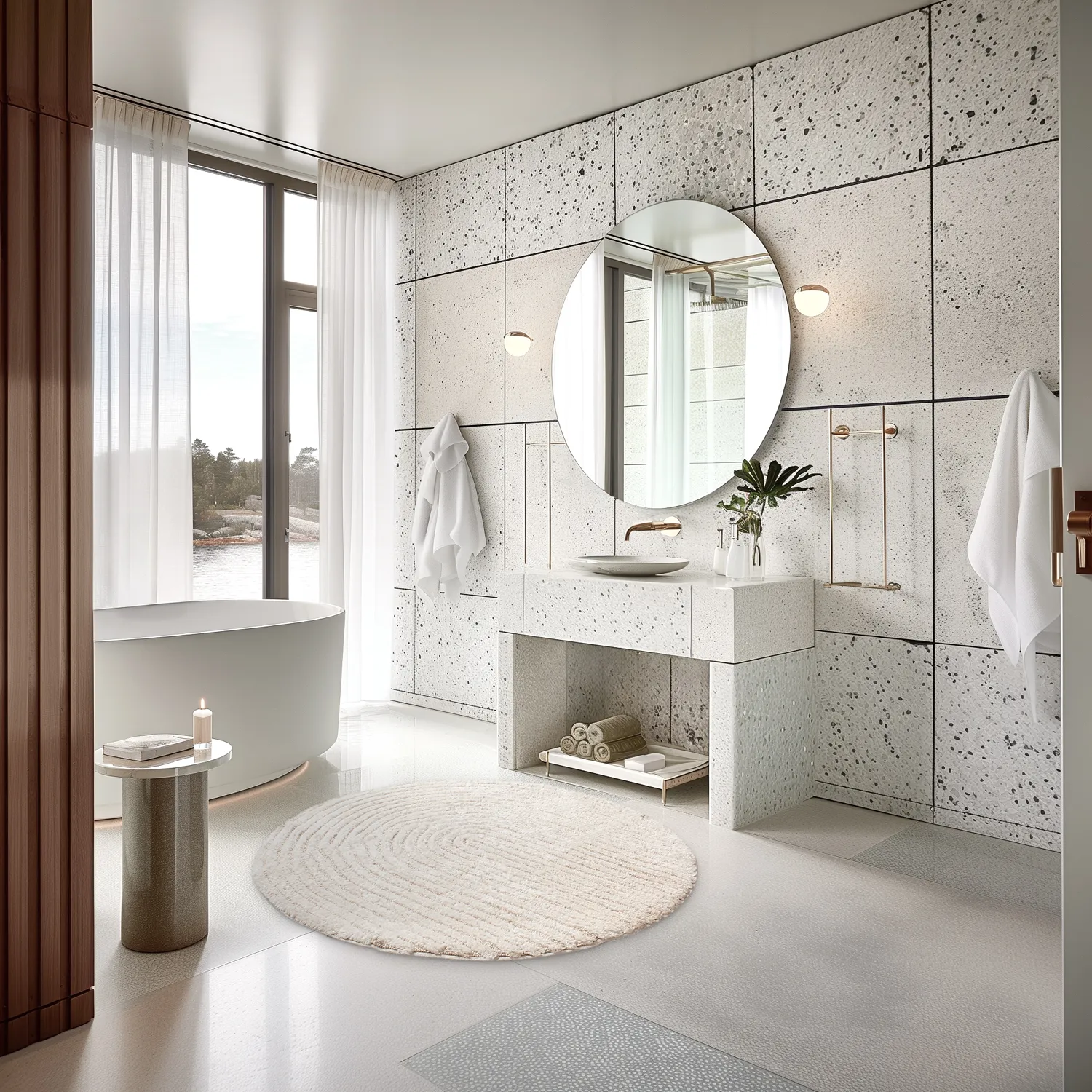 Rund badeværelsesmåtte - Evena (off-white)