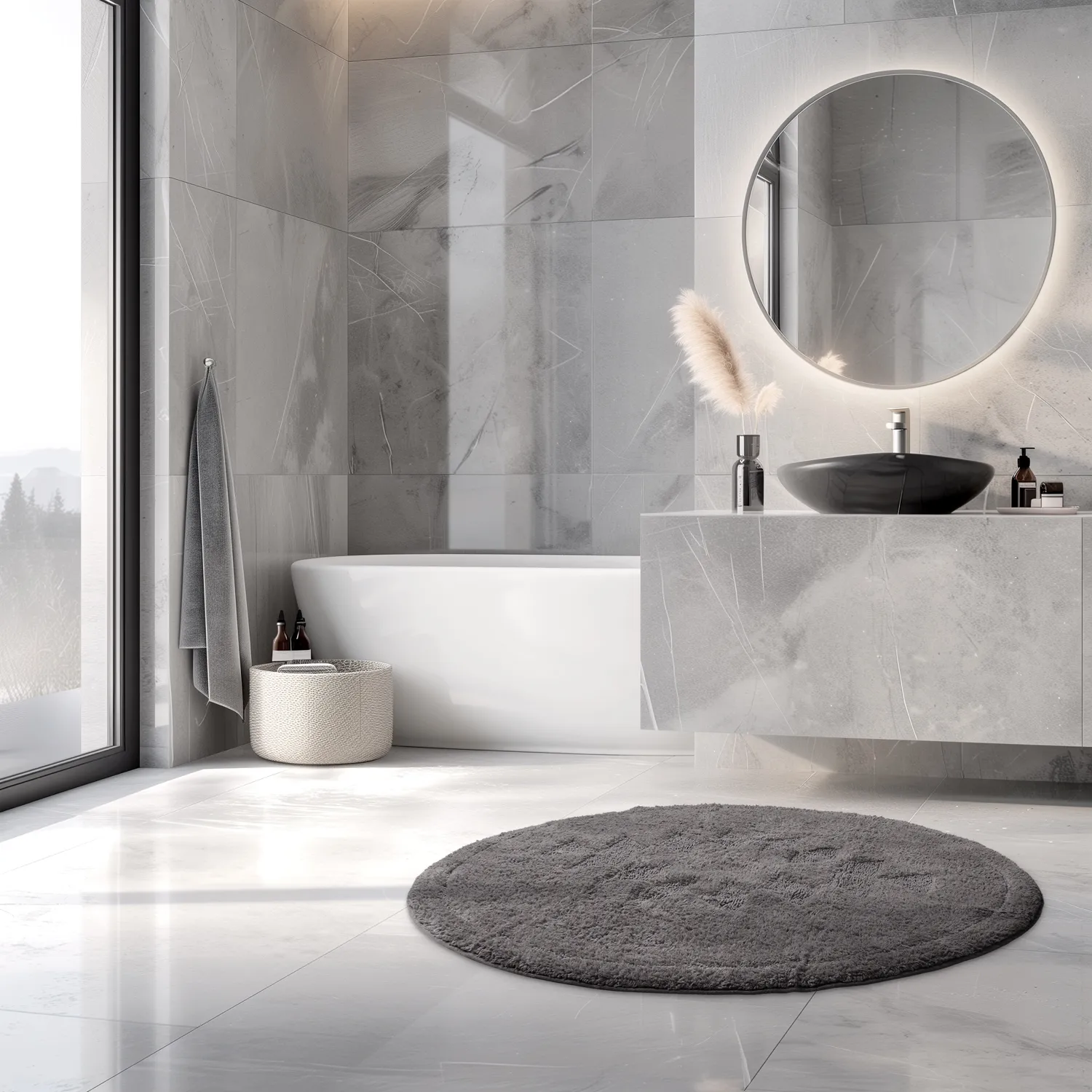 Rund badeværelsesmåtte - Gertie (mørkegrå)
