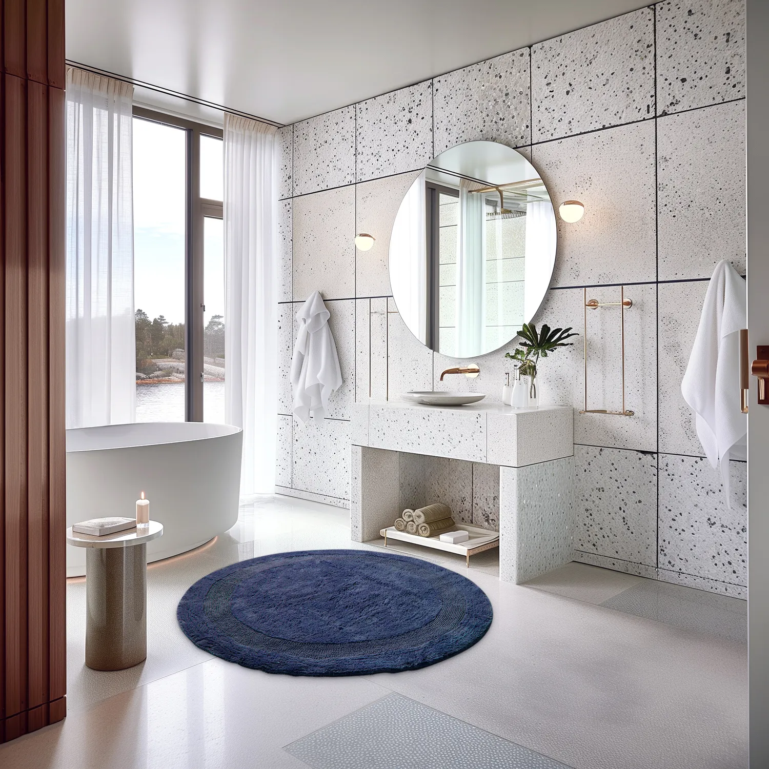 Rund badeværelsesmåtte - Nila (blå)