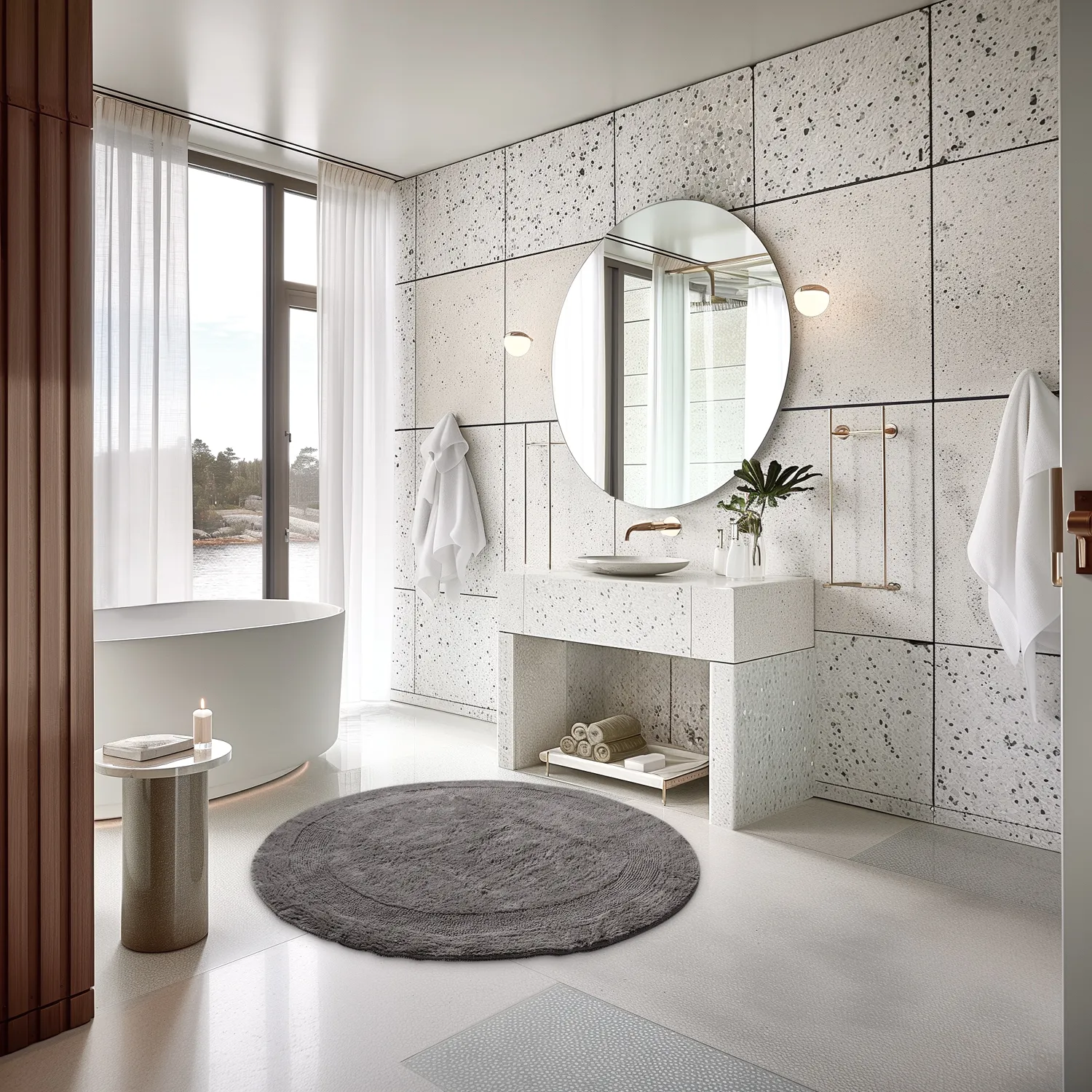 Rund badeværelsesmåtte - Nila (mørkegrå)