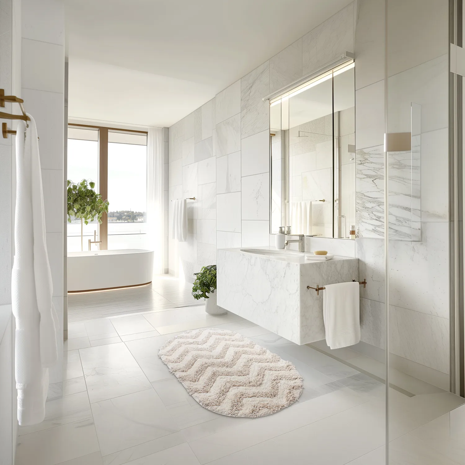 Oval badeværelsesmåtte - Tressa (off-white)