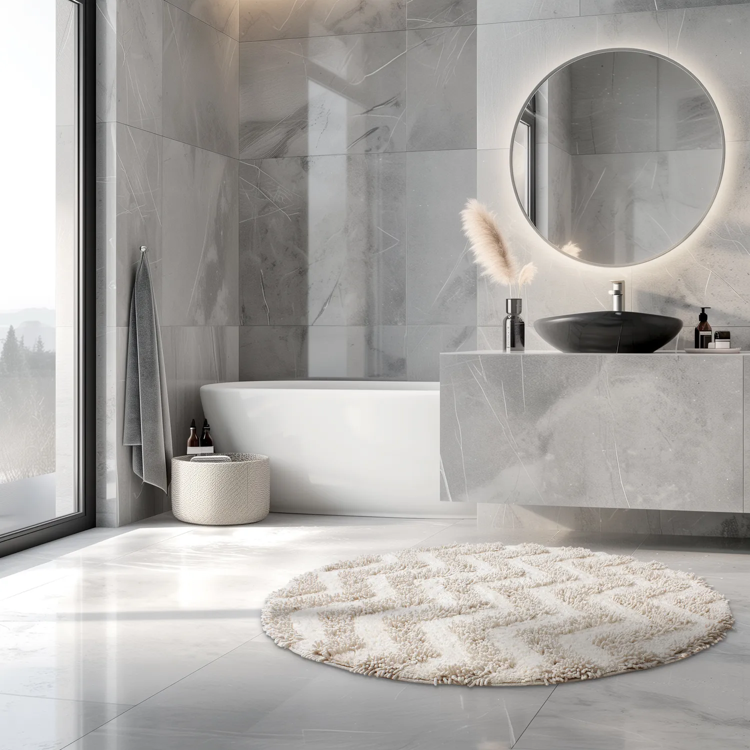 Rund badeværelsesmåtte - Tressa (off-white)