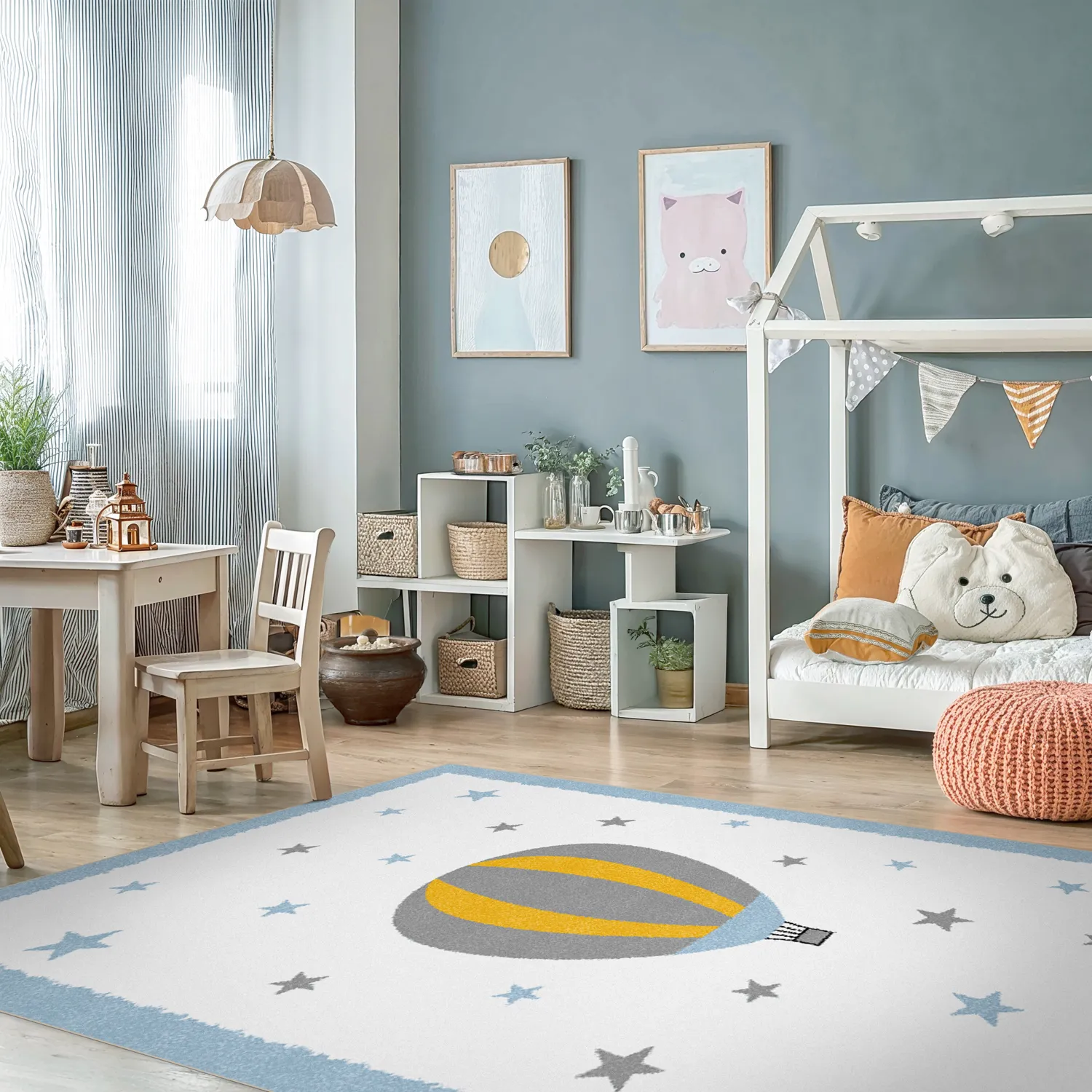 Børnetæppe - Alone Balloon (blå)