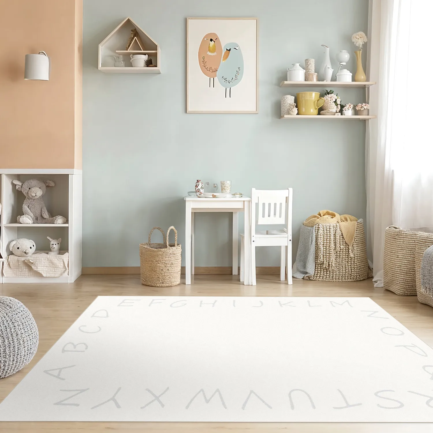 Børnetæppe - Alphabetic Border (hvid)