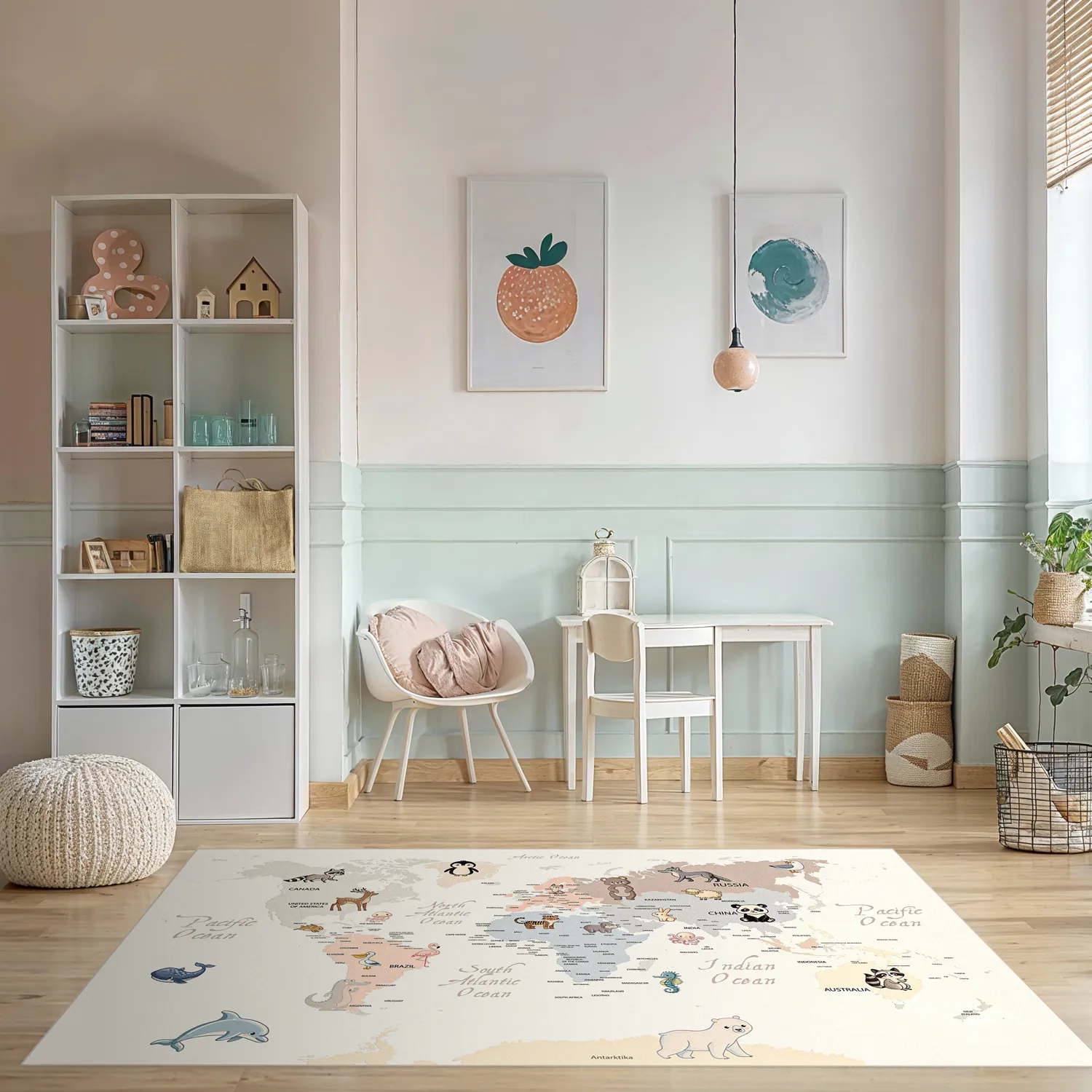 Børnetæppe - Animal Map (beige)