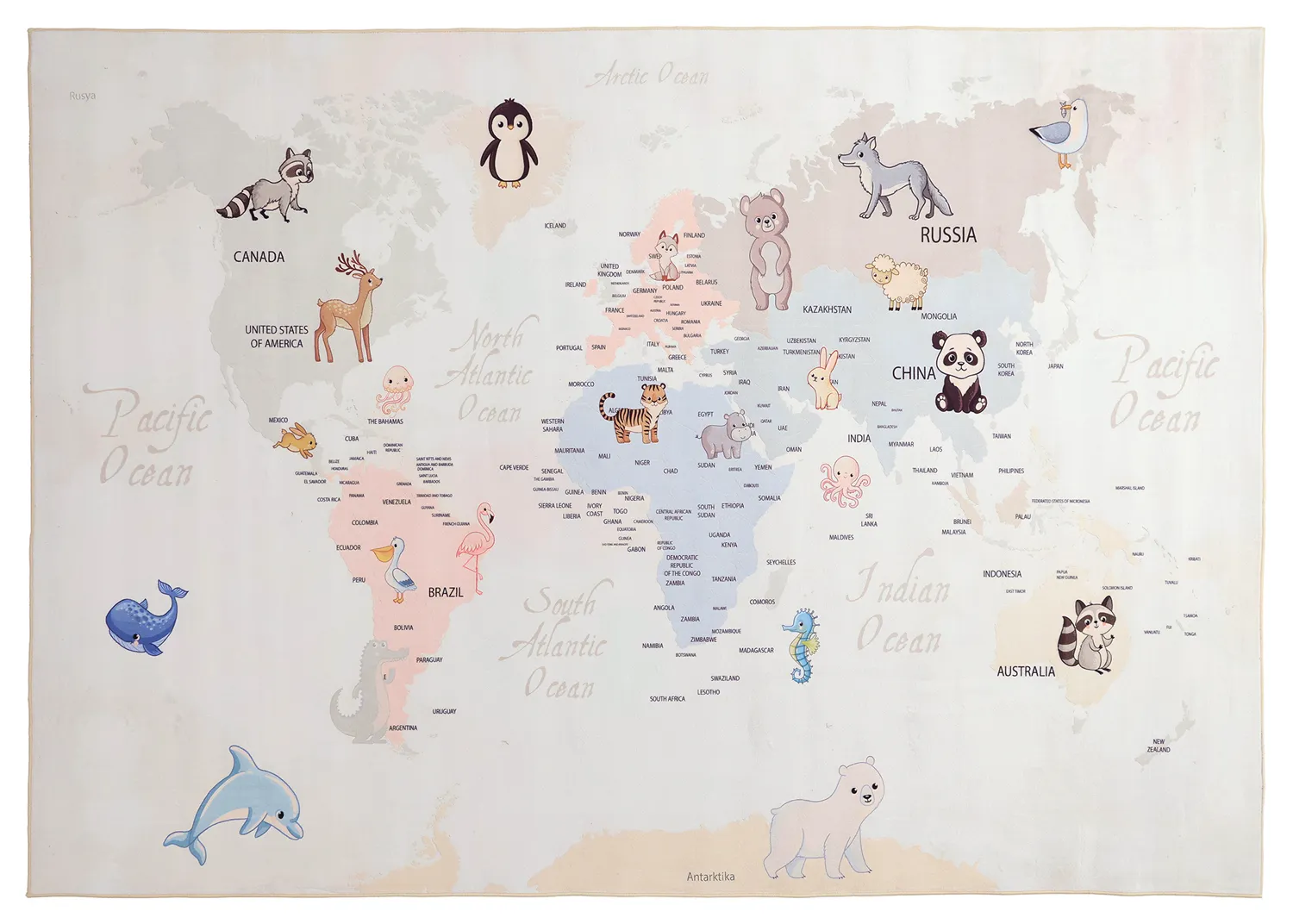 Børnetæppe - Animal Map (beige)
