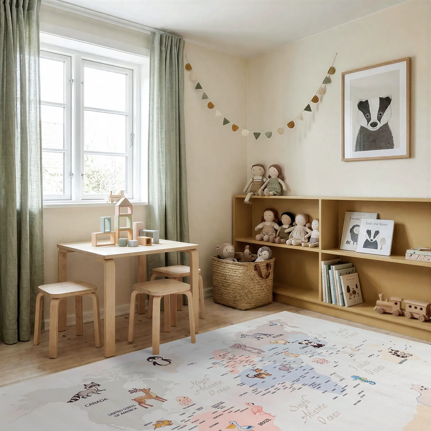 Børnetæppe - Animal Map (beige)