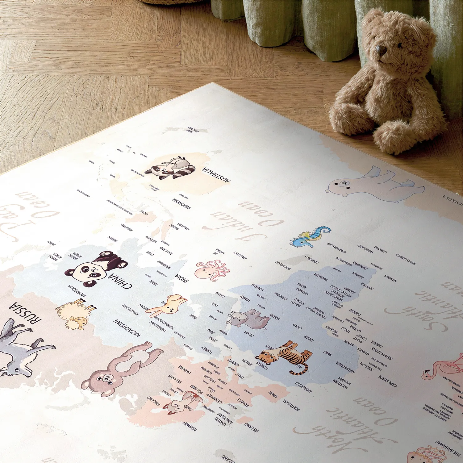 Børnetæppe - Animal Map (beige)