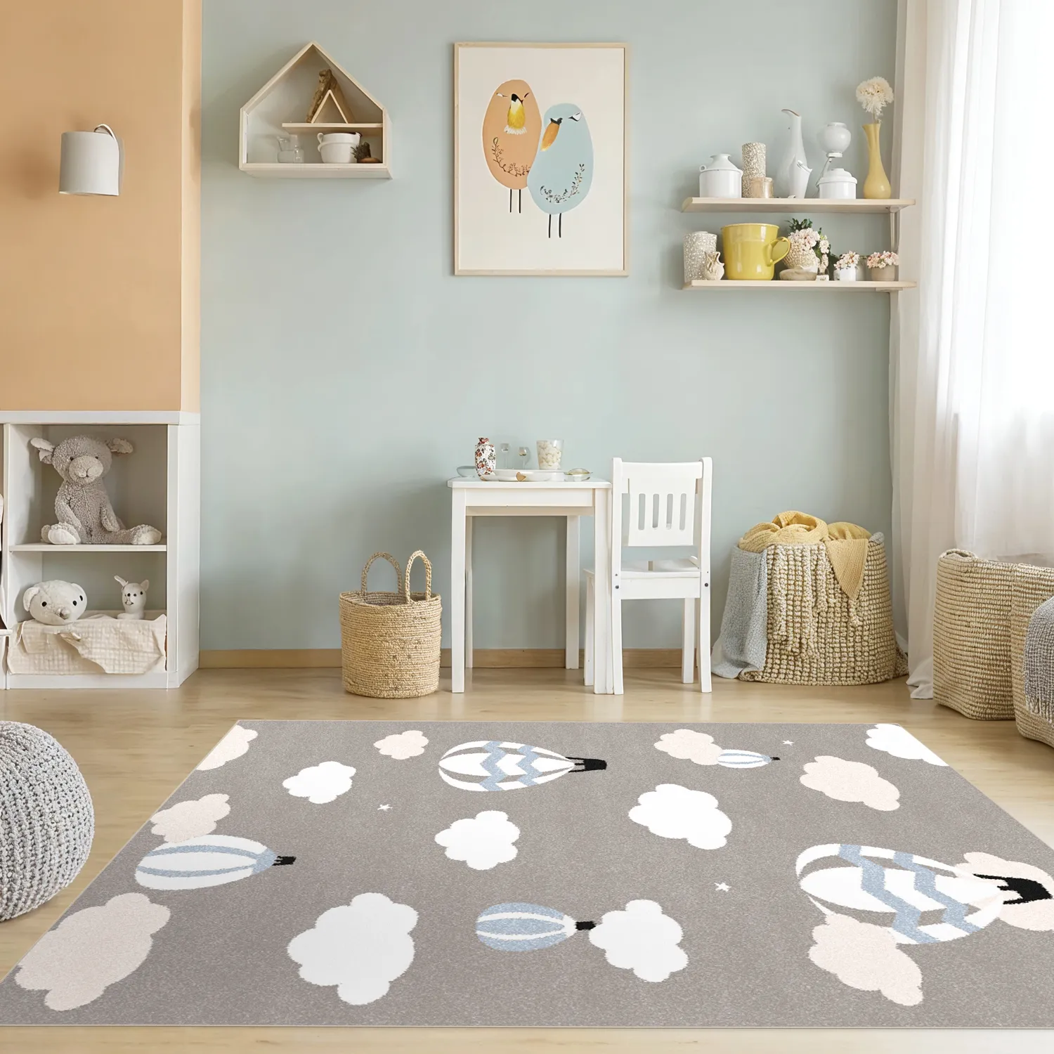 Børnetæppe - Balloons (blå)