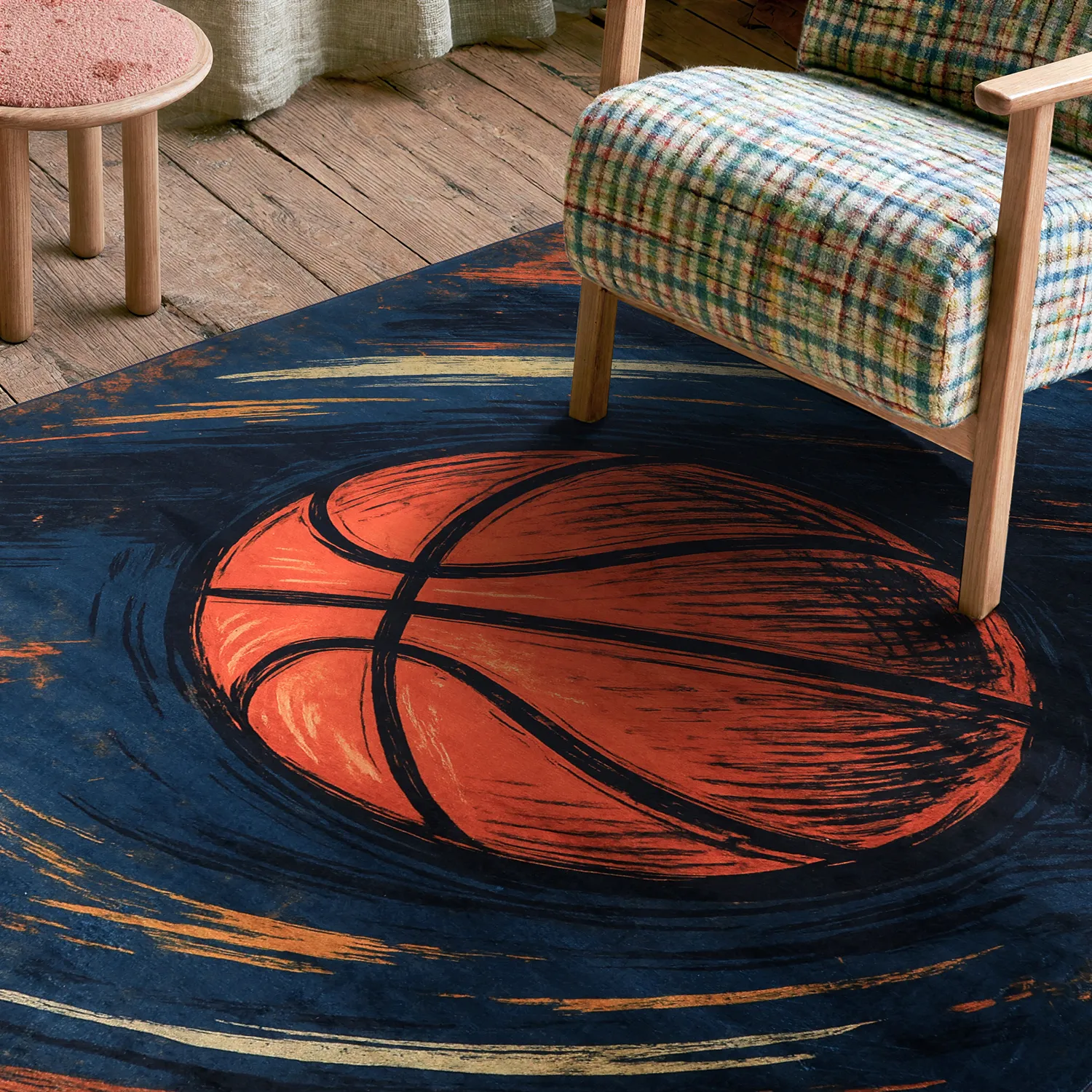 Børnetæppe - Basketball (blå)