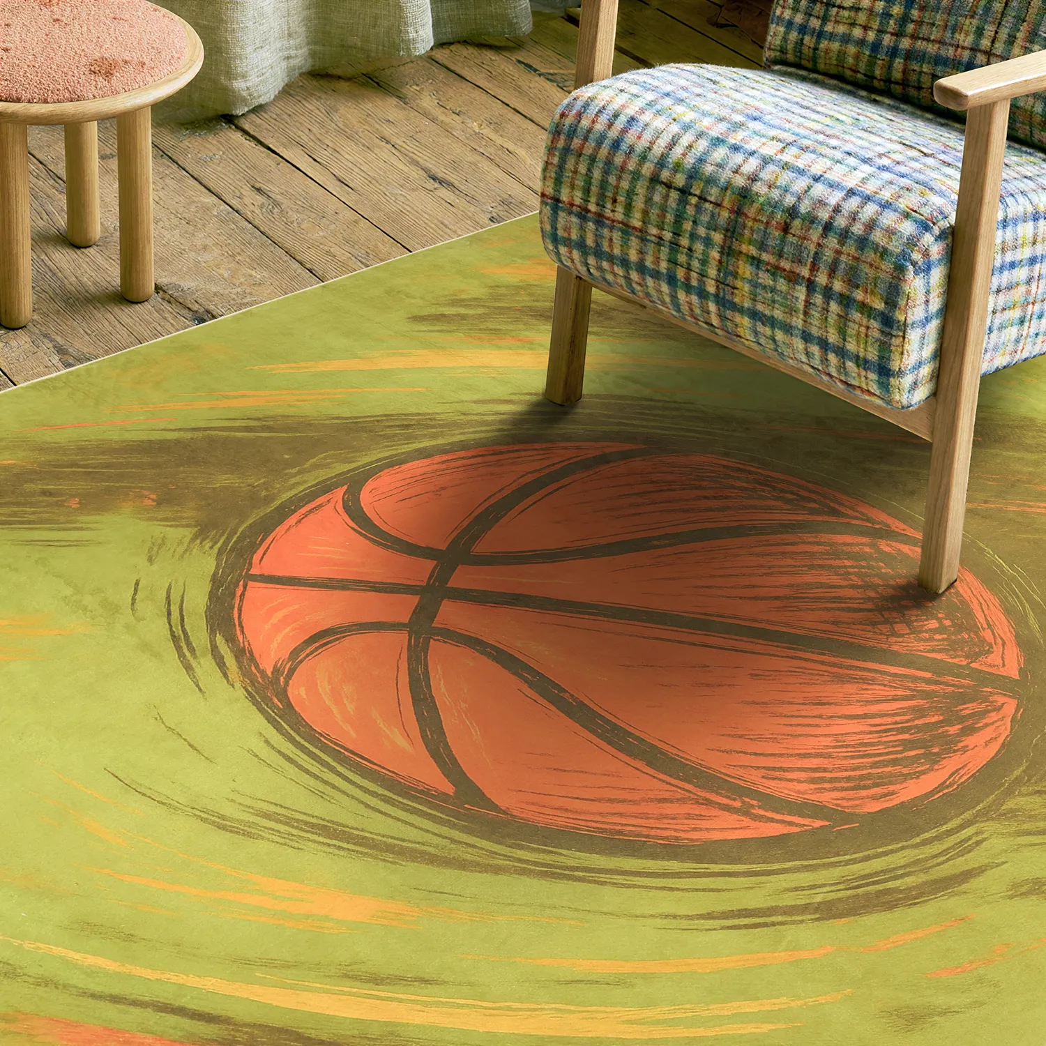 Børnetæppe - Basketball (grøn)