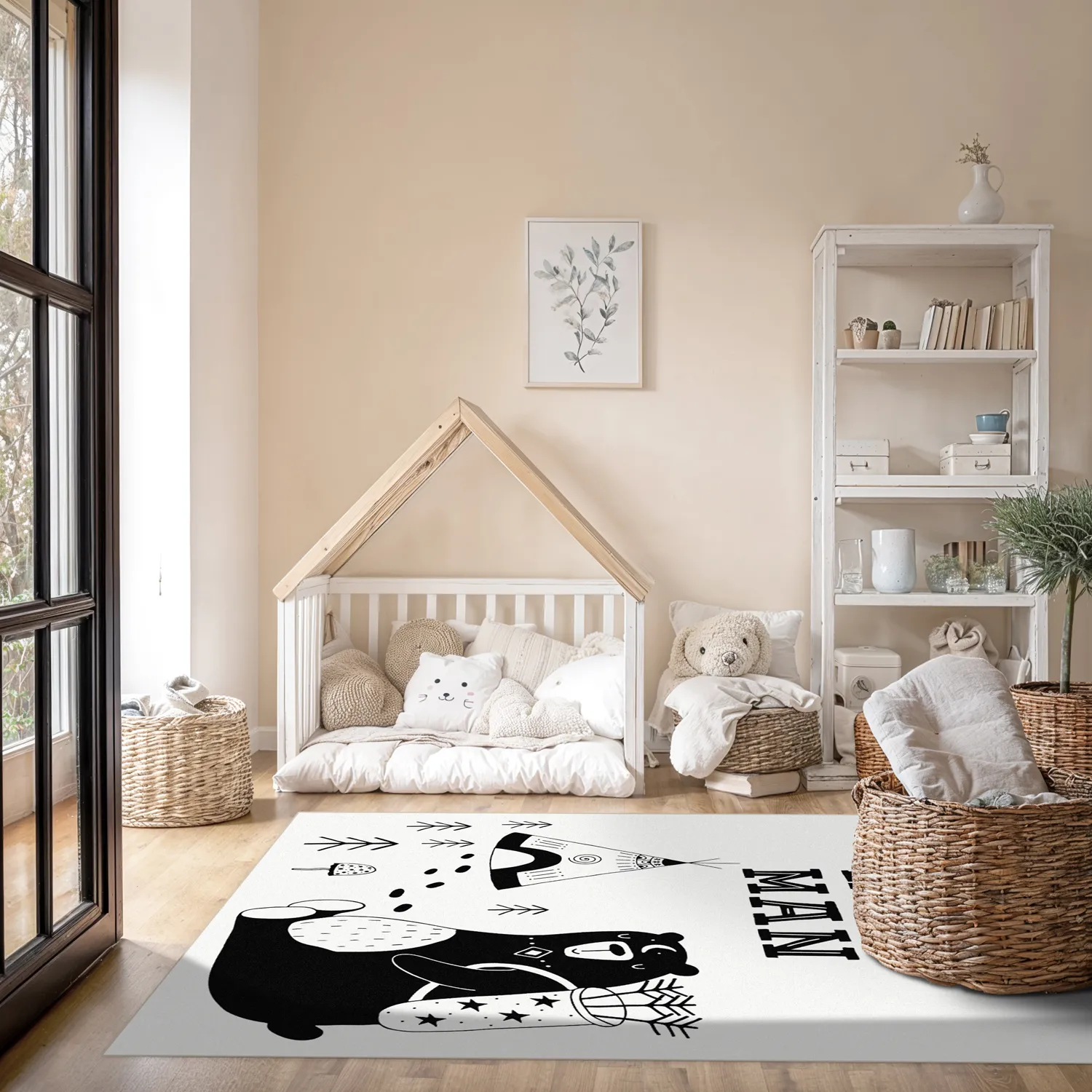 Børnetæppe - Camping Bear (hvid)