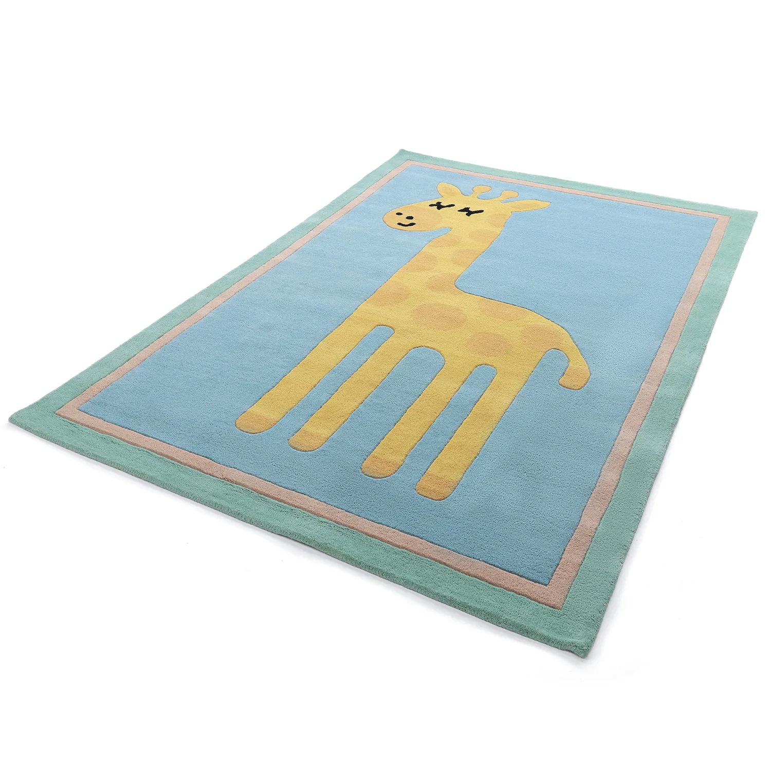 Børnetæppe - Giraffe Hand Tufted Wool Premium (lyseblå/multi)