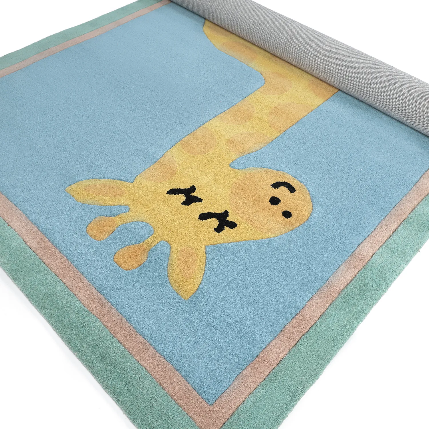 Børnetæppe - Giraffe Hand Tufted Wool Premium (lyseblå/multi)