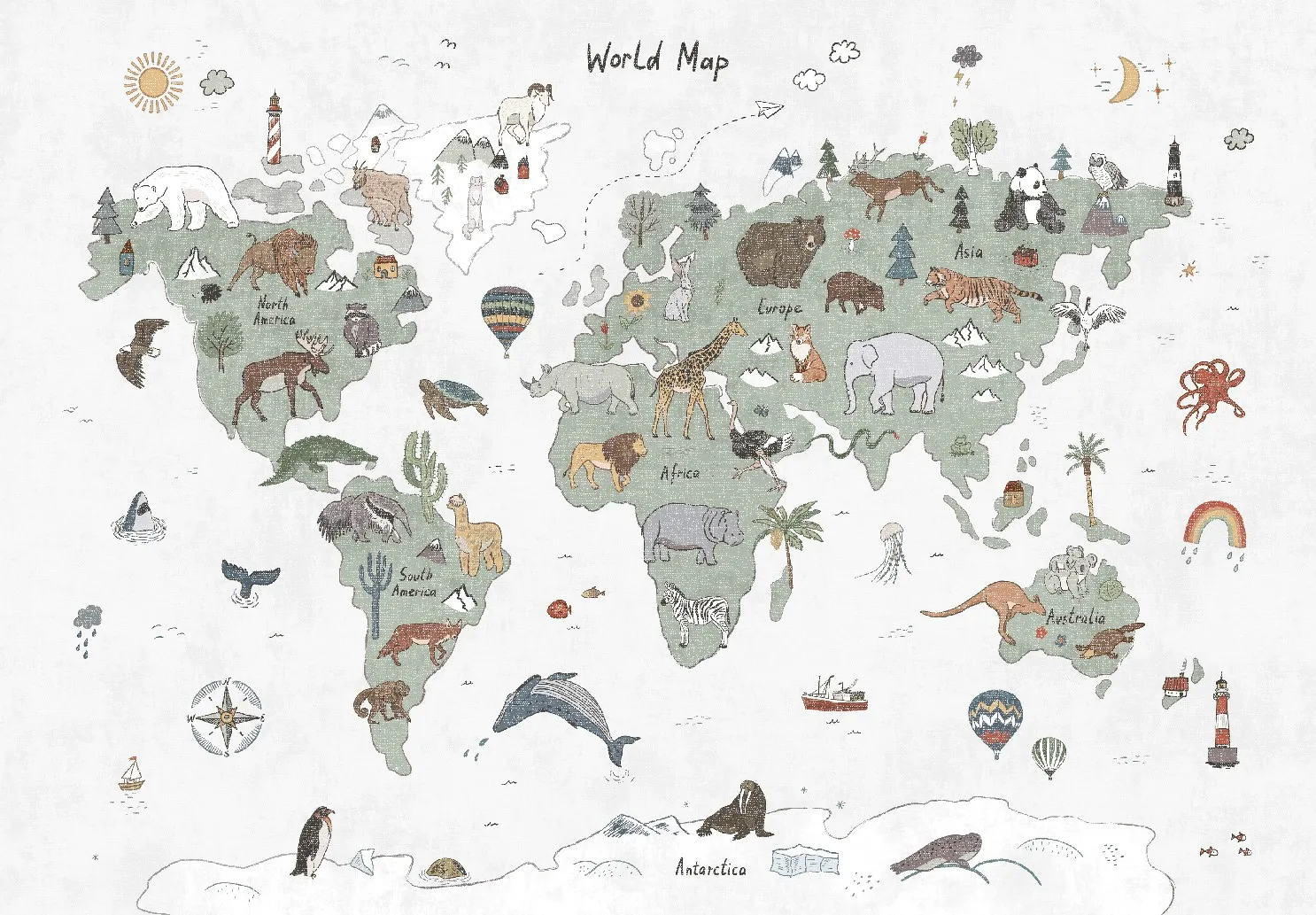 Børnetæppe - Kids World Map (grøn)