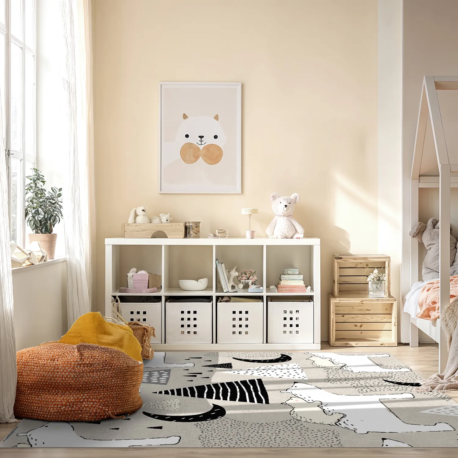 Børnetæppe - Piggyback Ride (grå)