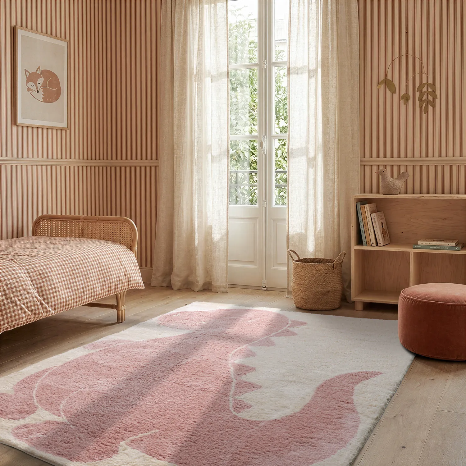 Børnetæppe - Soft Dino (creme/rosa)