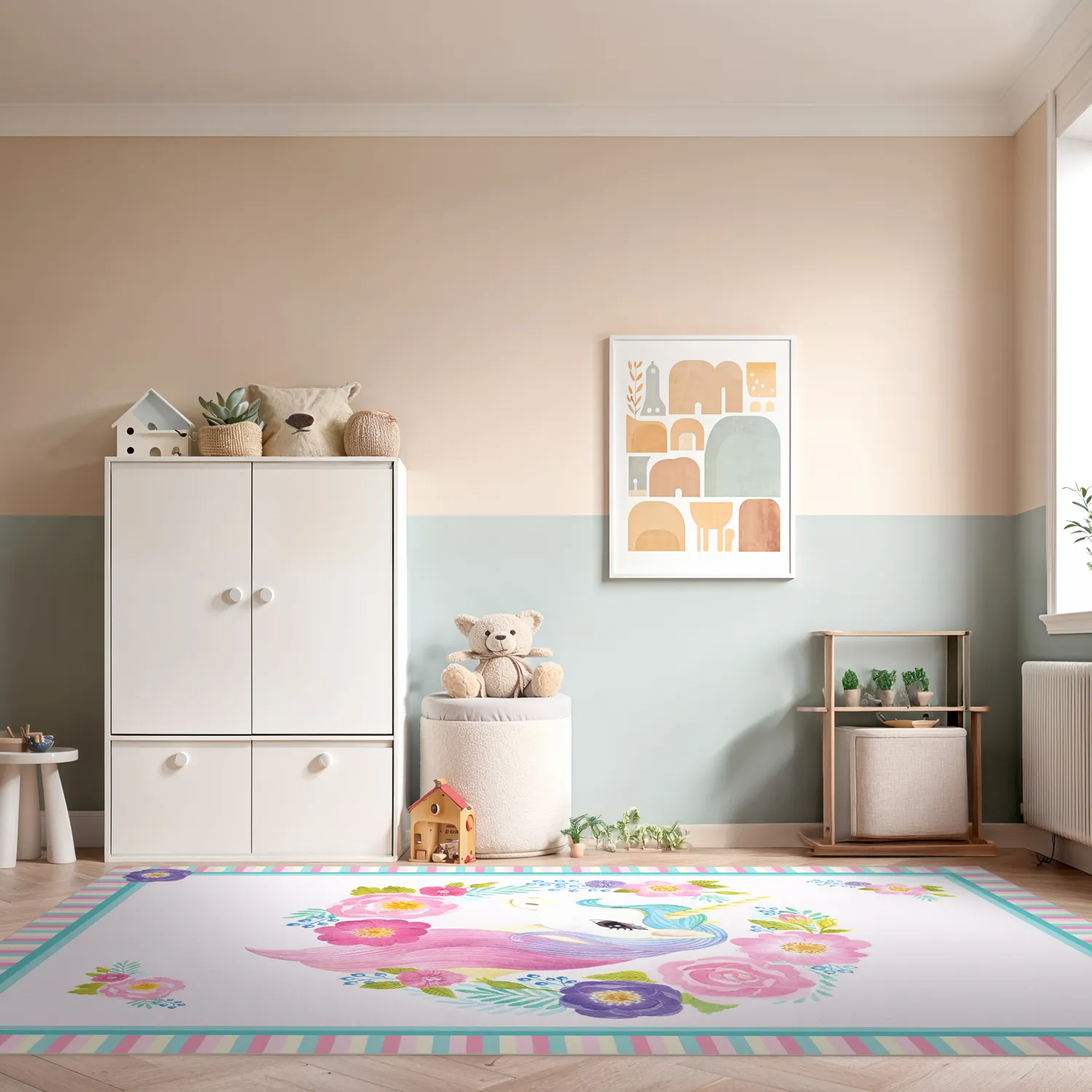 Børnetæppe - Unicorn Flowers (lyserød)