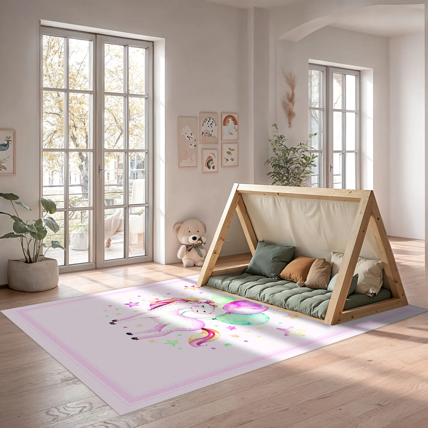 Børnetæppe - Unicorn Balloon (lyserød)