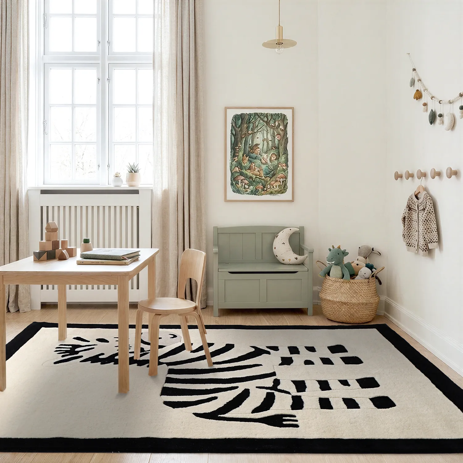 Børnetæppe - Zebra Hand Tufted Wool Premium (beige/sort)