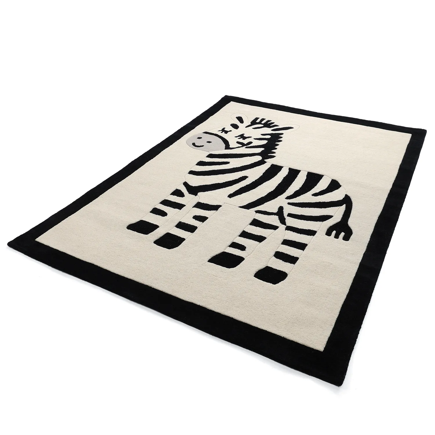 Børnetæppe - Zebra Hand Tufted Wool Premium (beige/sort)
