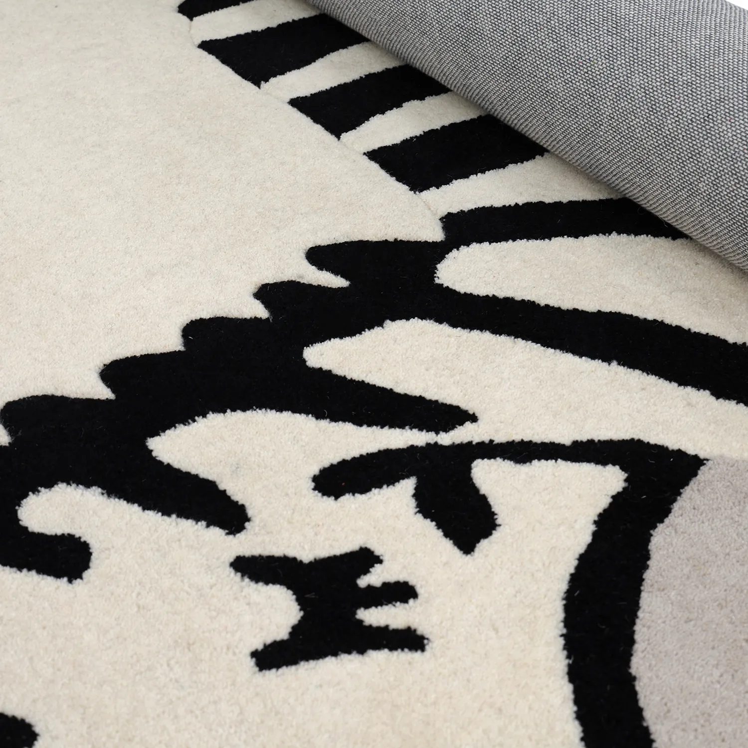 Børnetæppe - Zebra Hand Tufted Wool Premium (beige/sort)