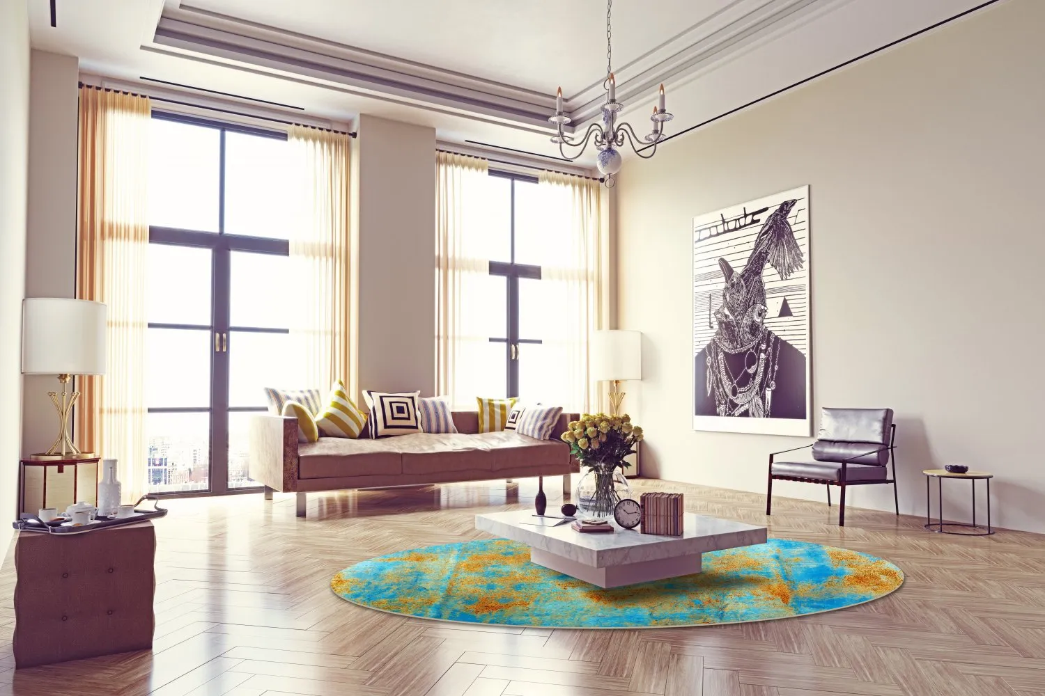 Rundt tæppe - Molina (blå)