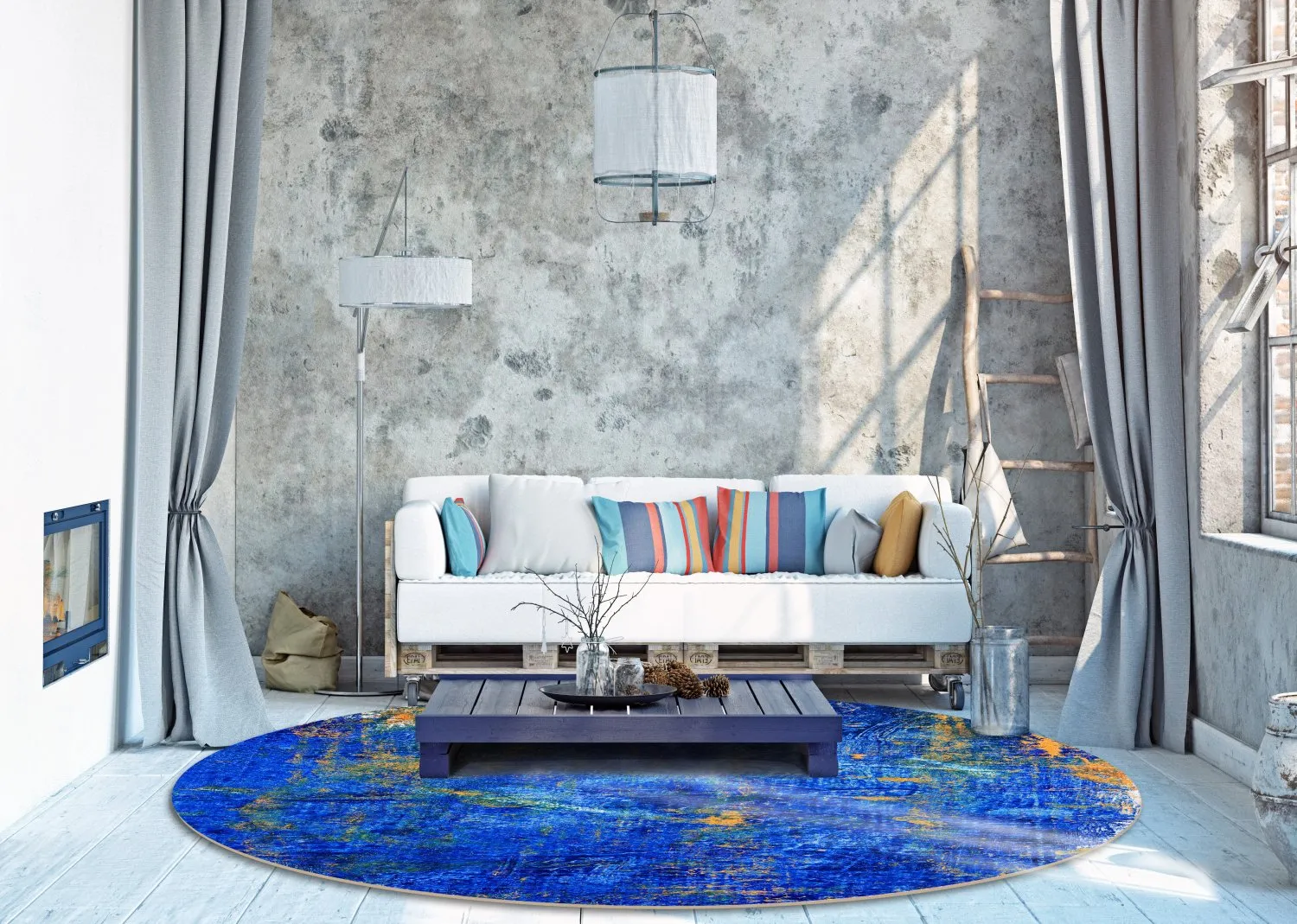 Rundt tæppe - Taravilla (blå)