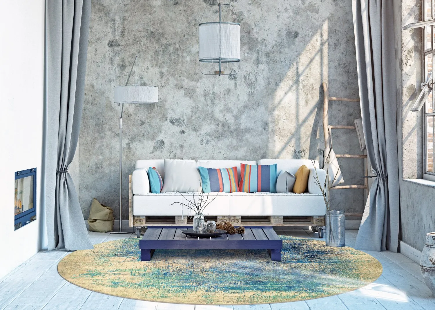 Rundt tæppe - Sierra (blå)