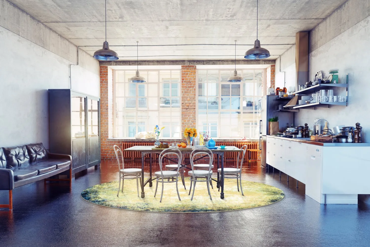 Rundt tæppe - Pamplona (blå)