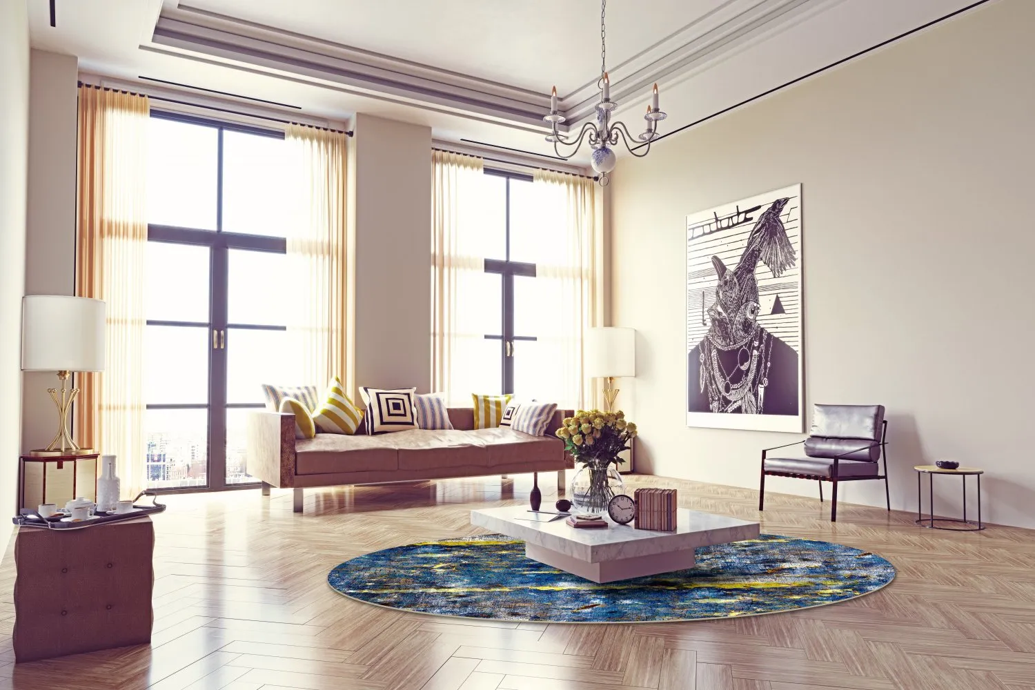 Rundt tæppe - Estella (blå)