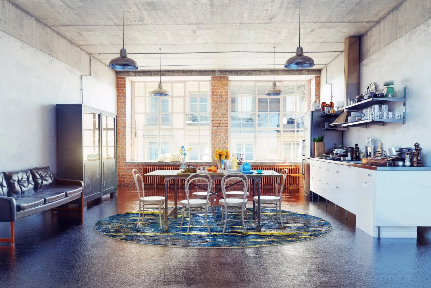 Rundt tæppe - Estella (blå)